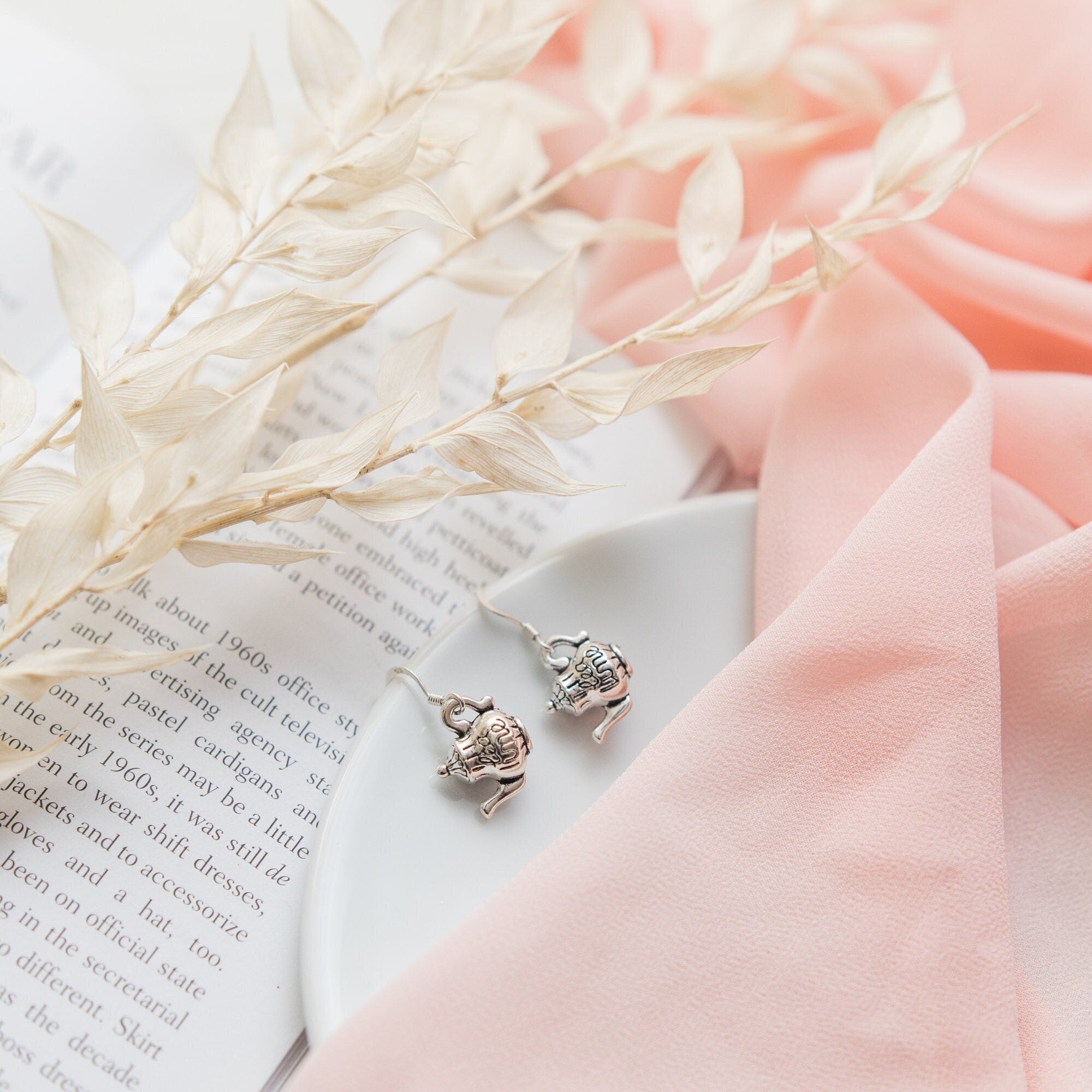 Teapot earrings, tea themed jewellery, gifts for tea drinker, 925 silver ear wires,  tea lover gifts,  tea party hostess gift, cafe owner