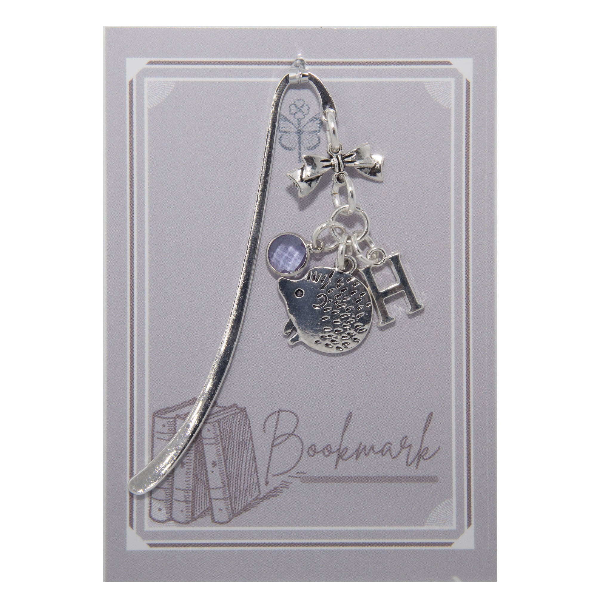 Hedgehog bookmark, woodland animal gifts, personalised hedgehog gift, birthstone initial, autumn gift, metal charm page marker