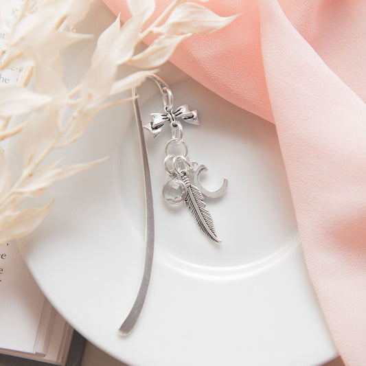 Feather bookmark, bird gifts, personalised gift, birthstone initial, remembrance gift, metal charm page marker, book lover gifts, reader