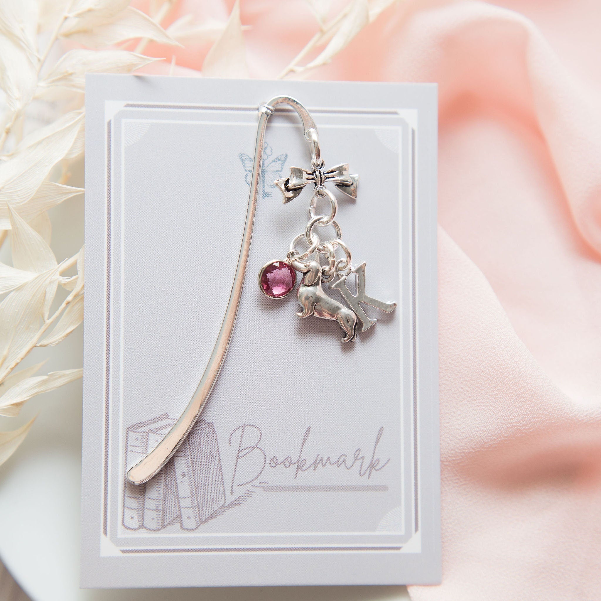 Dachshund bookmark, dog gifts, personalised gift, birthstone initial, new puppy gift, book lover gifts, dog walker thank you, wiener sausage