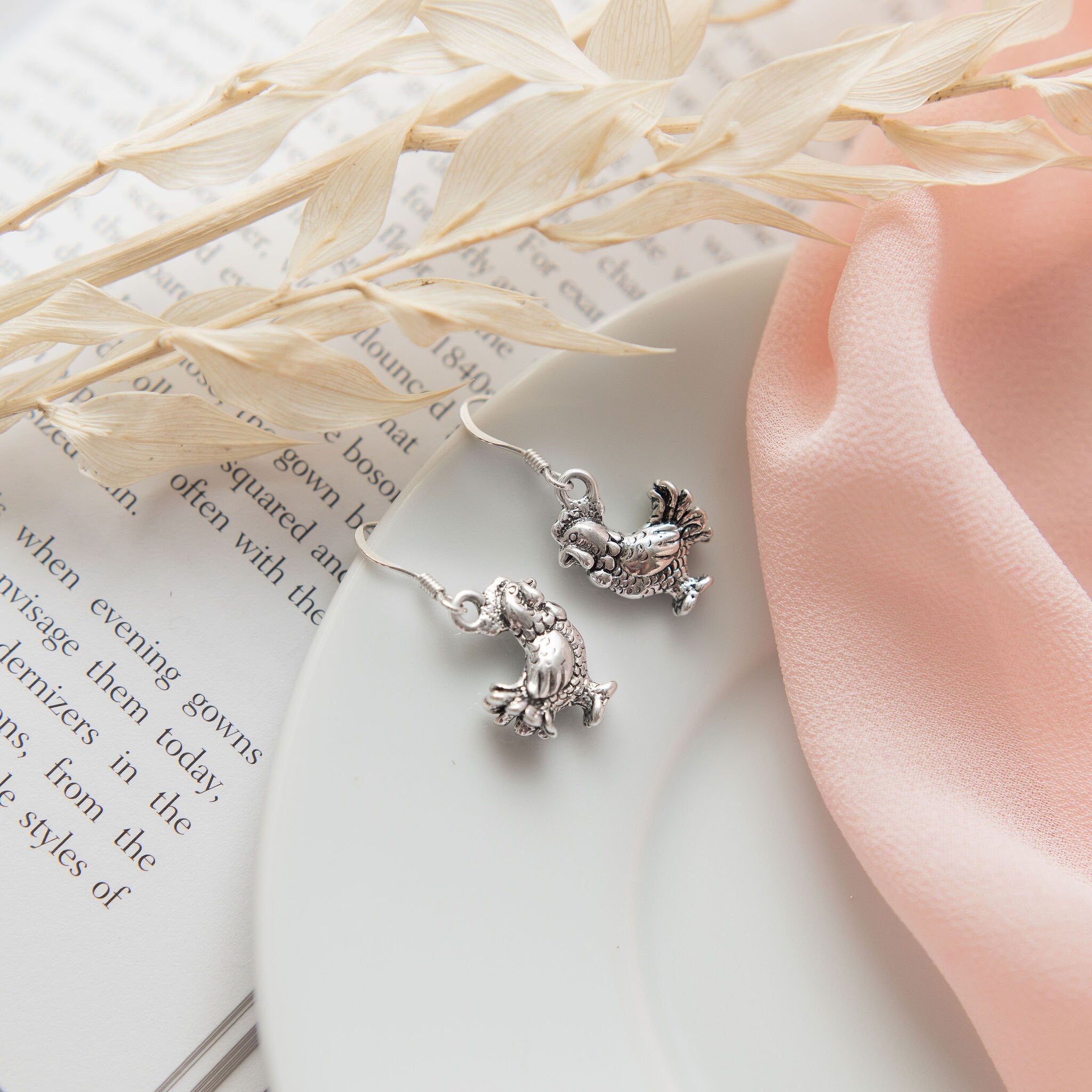 Chicken earrings, rooster jewellery, Easter chick, chicken theme gift, mother hen gift, farm animal gift, pet rescue owner, Spring accessory