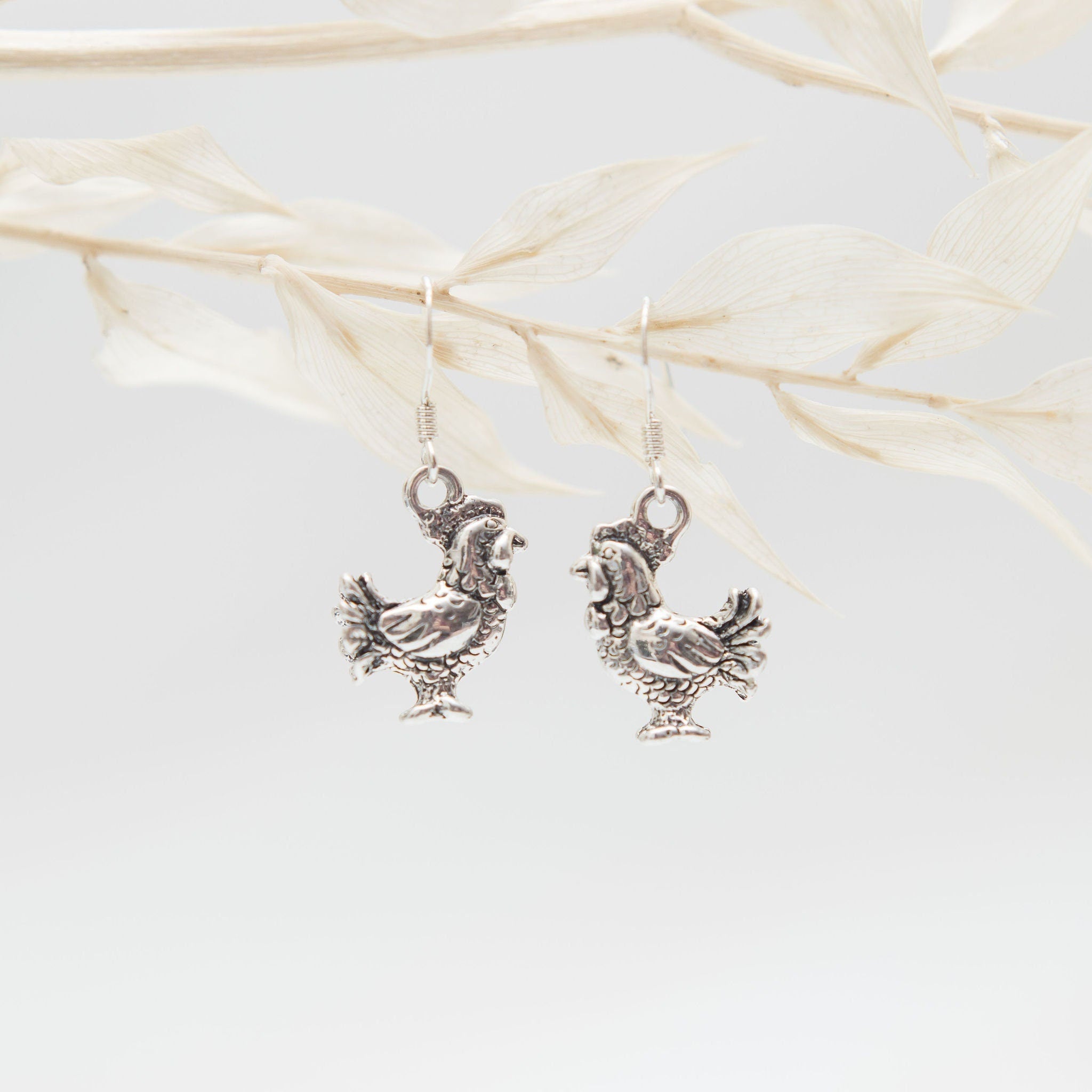 Chicken earrings, rooster jewellery, Easter chick, chicken theme gift, mother hen gift, farm animal gift, pet rescue owner, Spring accessory