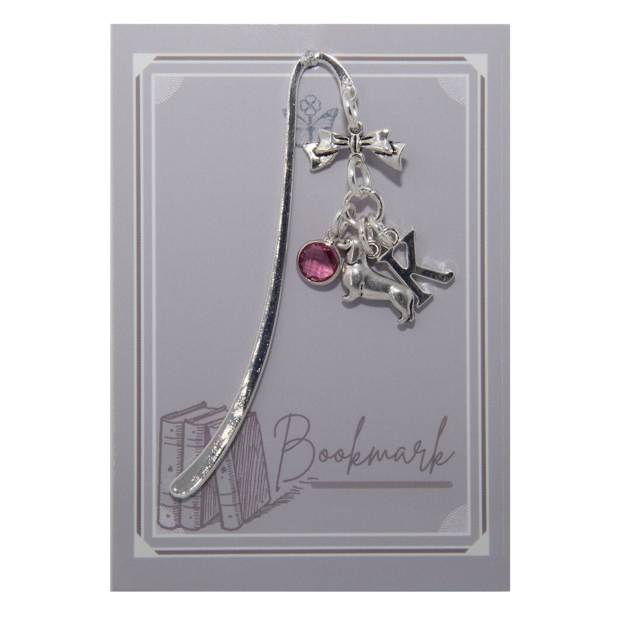 Dachshund bookmark, dog gifts, personalised gift, birthstone initial, new puppy gift, book lover gifts, dog walker thank you, wiener sausage