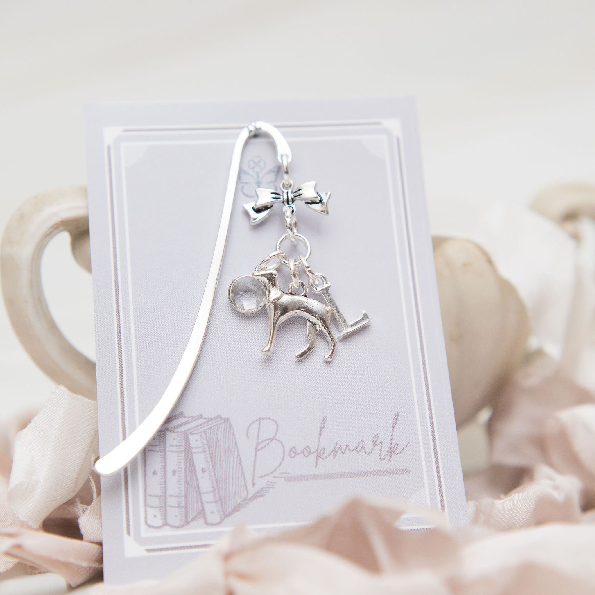 Greyhound bookmark, dog gifts, personalised gift, birthstone initial, new puppy gift, book lover gifts, dog walker thank you, Christmas gift