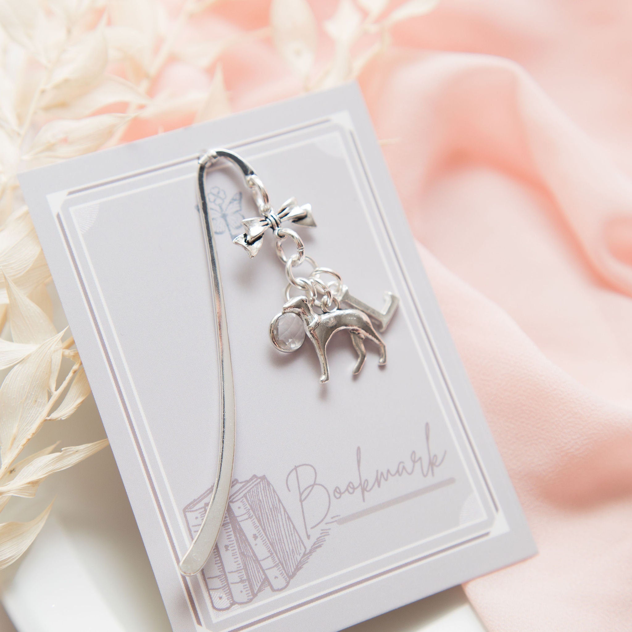 Greyhound bookmark, dog gifts, personalised gift, birthstone initial, new puppy gift, book lover gifts, dog walker thank you, Christmas gift