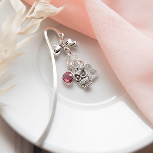 Owl bookmark, bird gifts, personalised gift, birthstone initial, wise graduate gift, book lover gifts, teacher thank you, Christmas present
