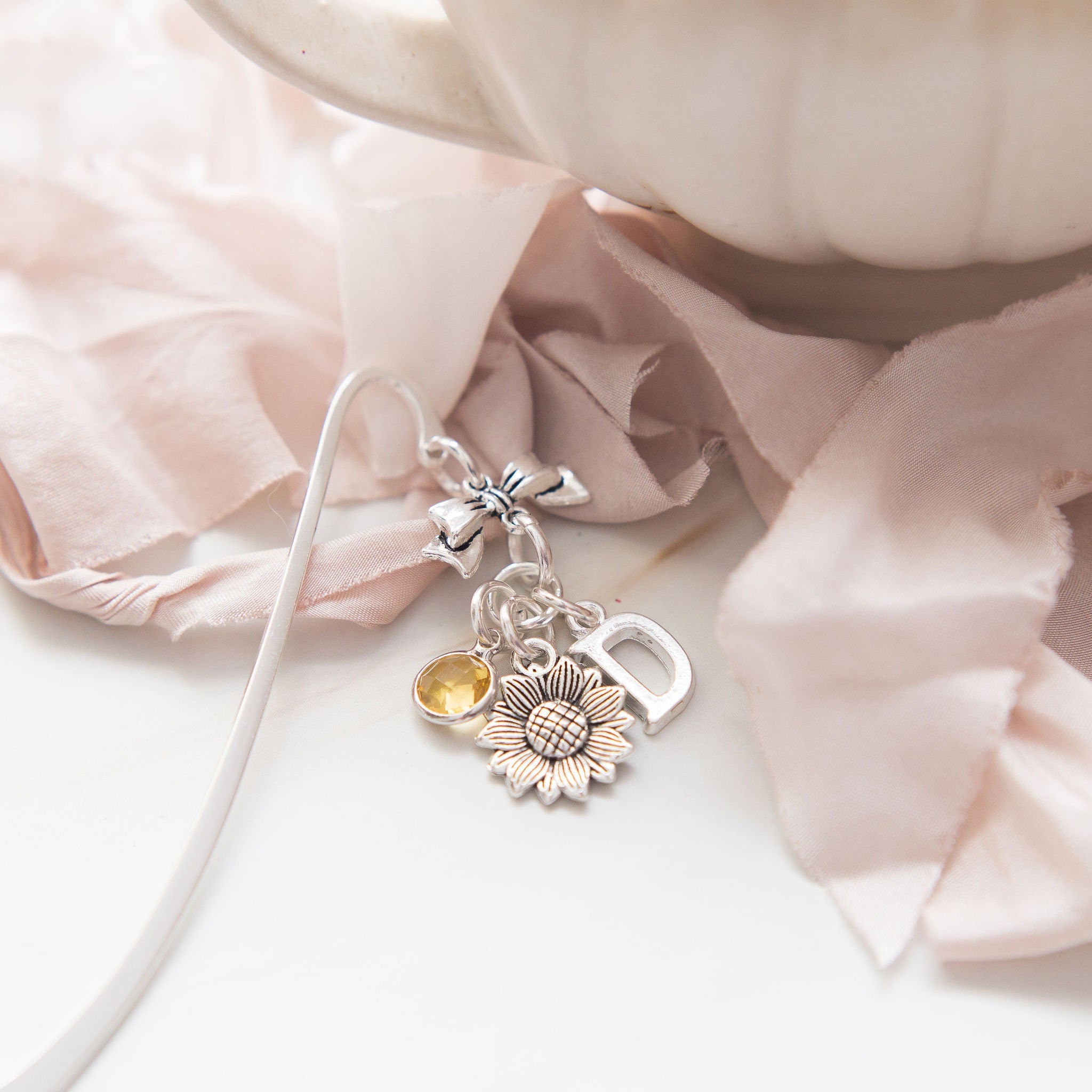 Sunflower bookmark, flower gifts, personalised gift, birthstone initial, gardener gift, book lover gifts, teacher, Christmas present