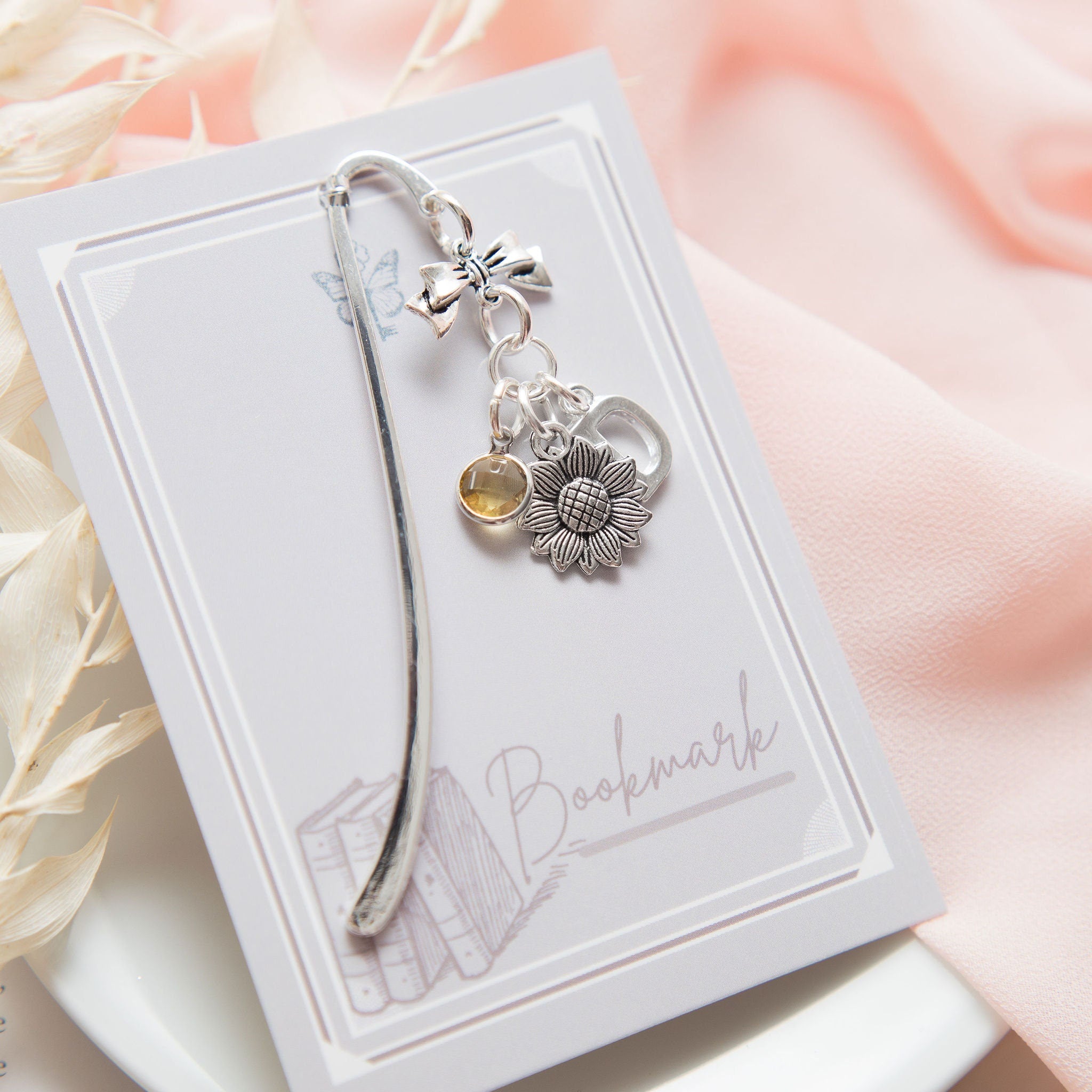 Sunflower bookmark, flower gifts, personalised gift, birthstone initial, gardener gift, book lover gifts, teacher, Christmas present