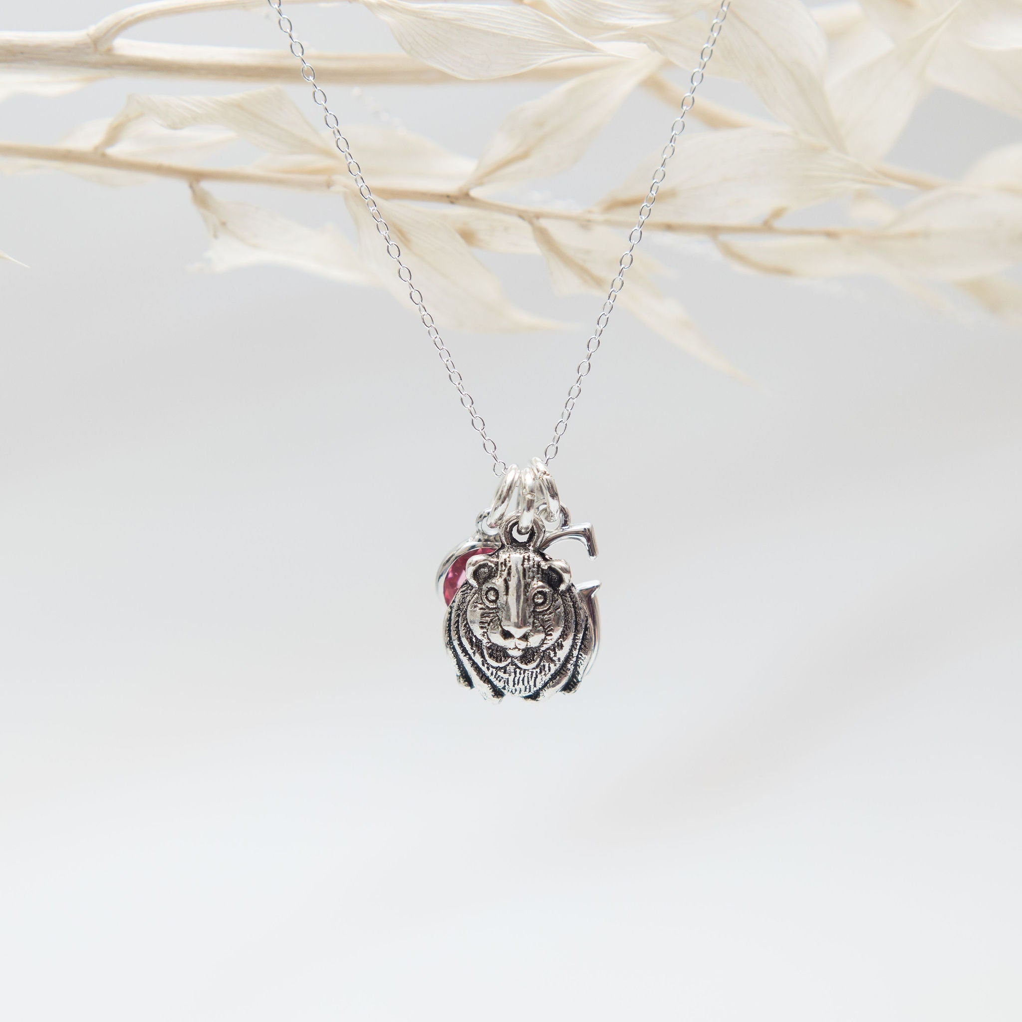 Guinea pig necklace, personalised gifts, birthstone initial jewellery, pet loss gift, guinea pig owner gifts, rodent animal gift