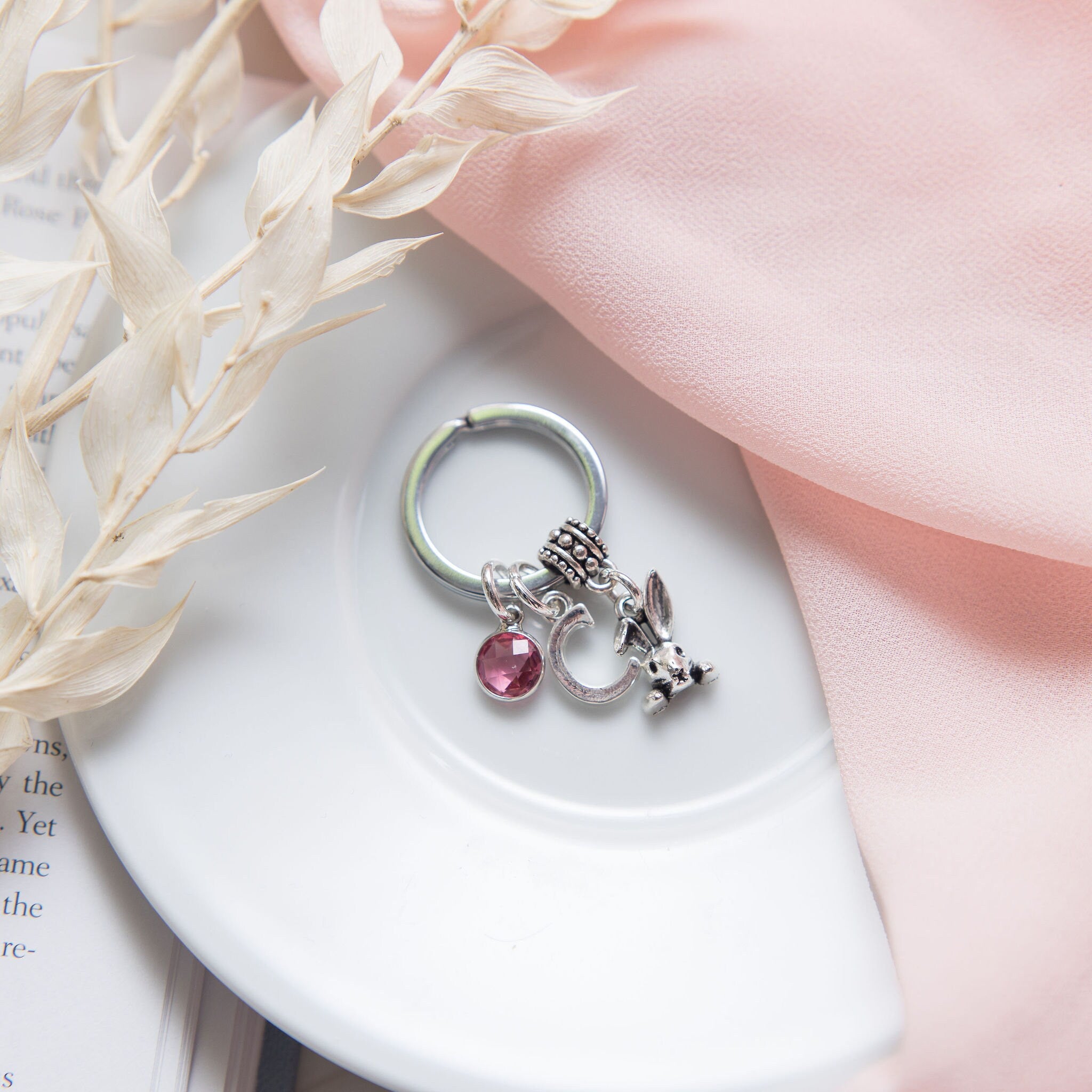 Rabbit keyring, bunny keychain, animal lover gift, personalised gifts, custom new pet owner, Easter basket filler, spring present, pet loss