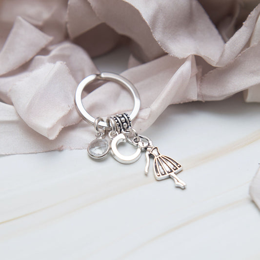 Dancer keyring, ballet keychain, personalised gifts, dancing gift, dance teacher thank you gift, birthstone and letter charm