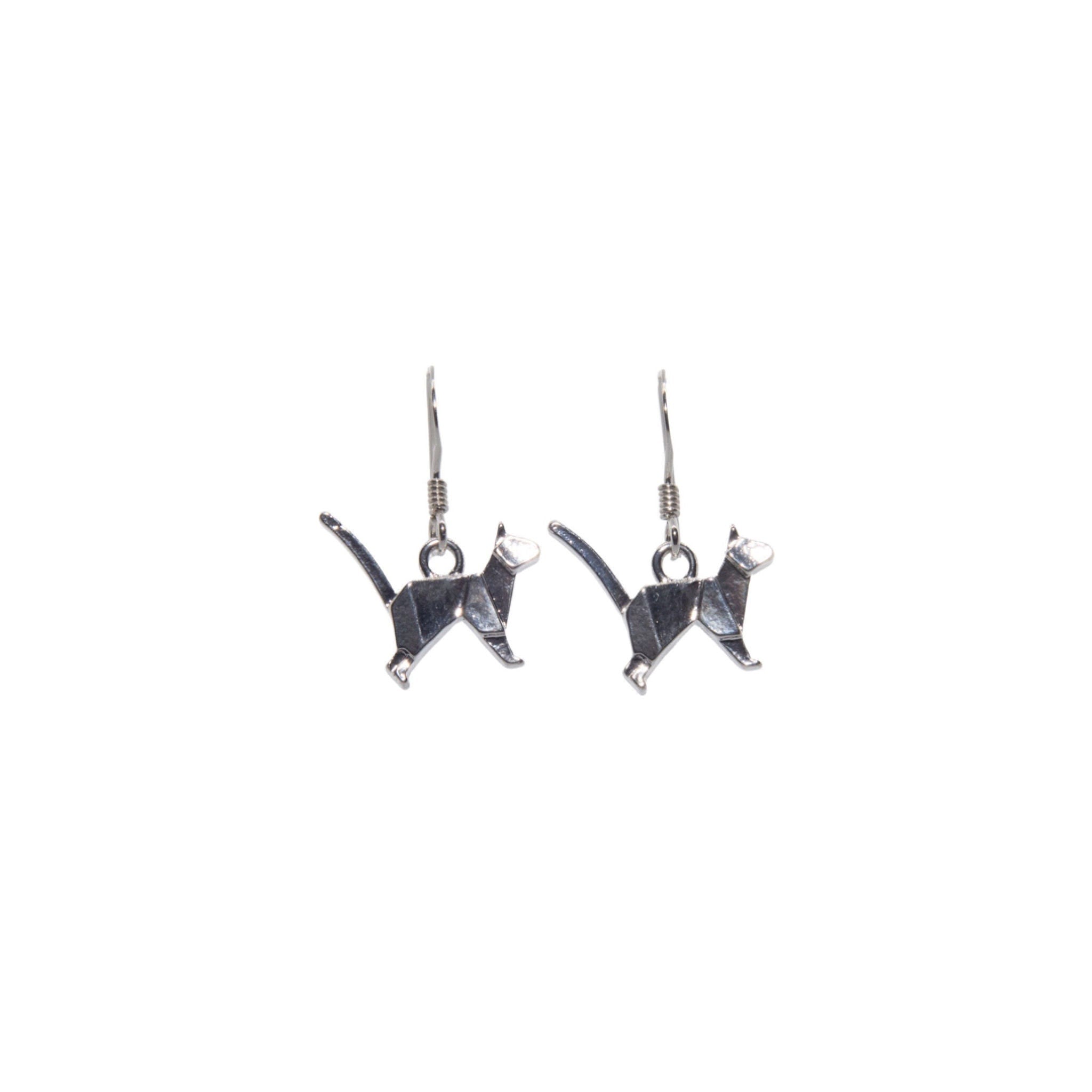 Origami cat earrings, 925 sterling silver ear wires, cat jewellery, cat owner gifts, animal lover jewellery, pet loss