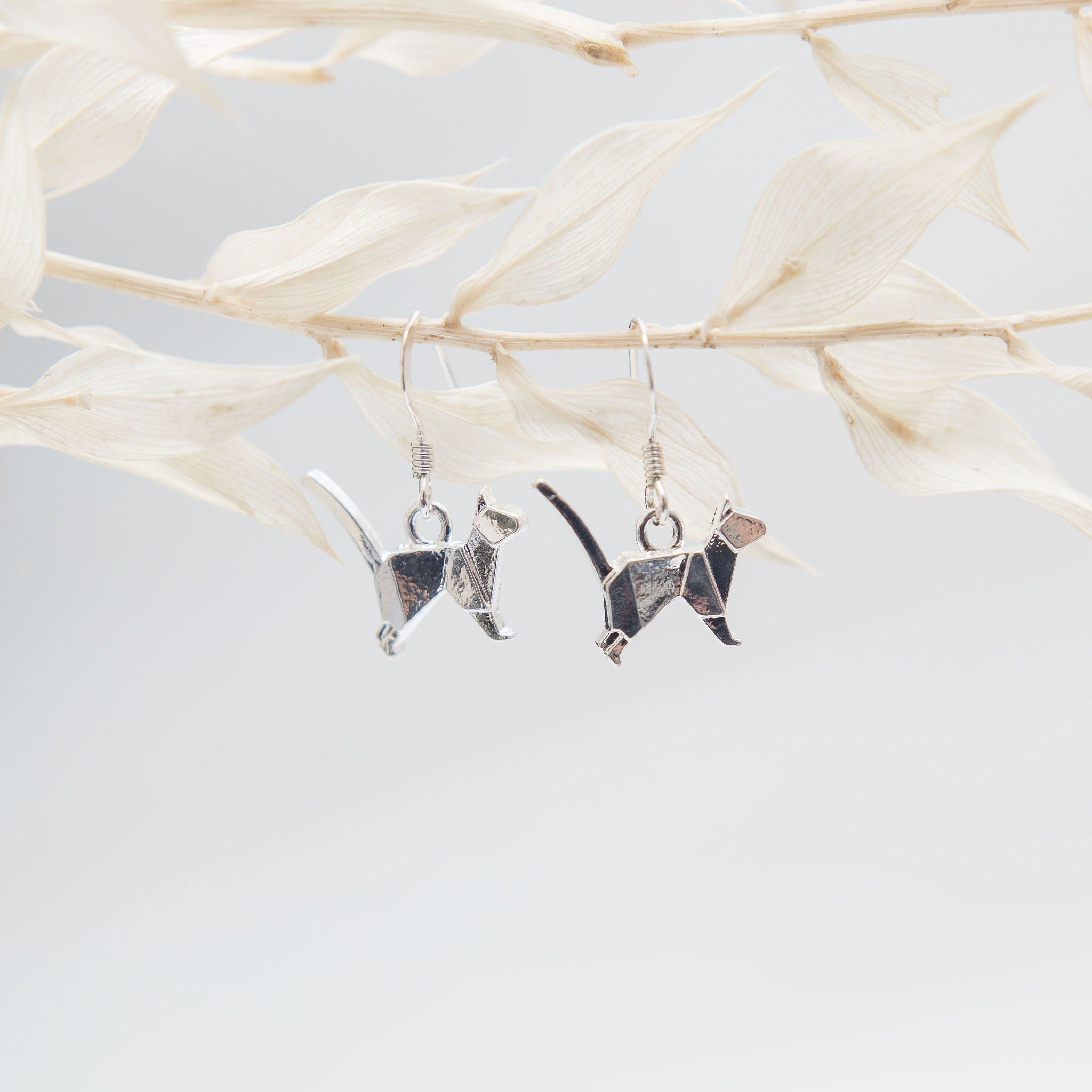 Origami cat earrings, 925 sterling silver ear wires, cat jewellery, cat owner gifts, animal lover jewellery, pet loss