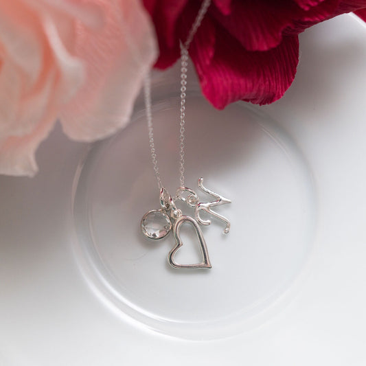 Open heart necklace, personalised Valentines gifts, bridesmaid, galentines, girlfriend gift, wife anniversary, birthstone and initial