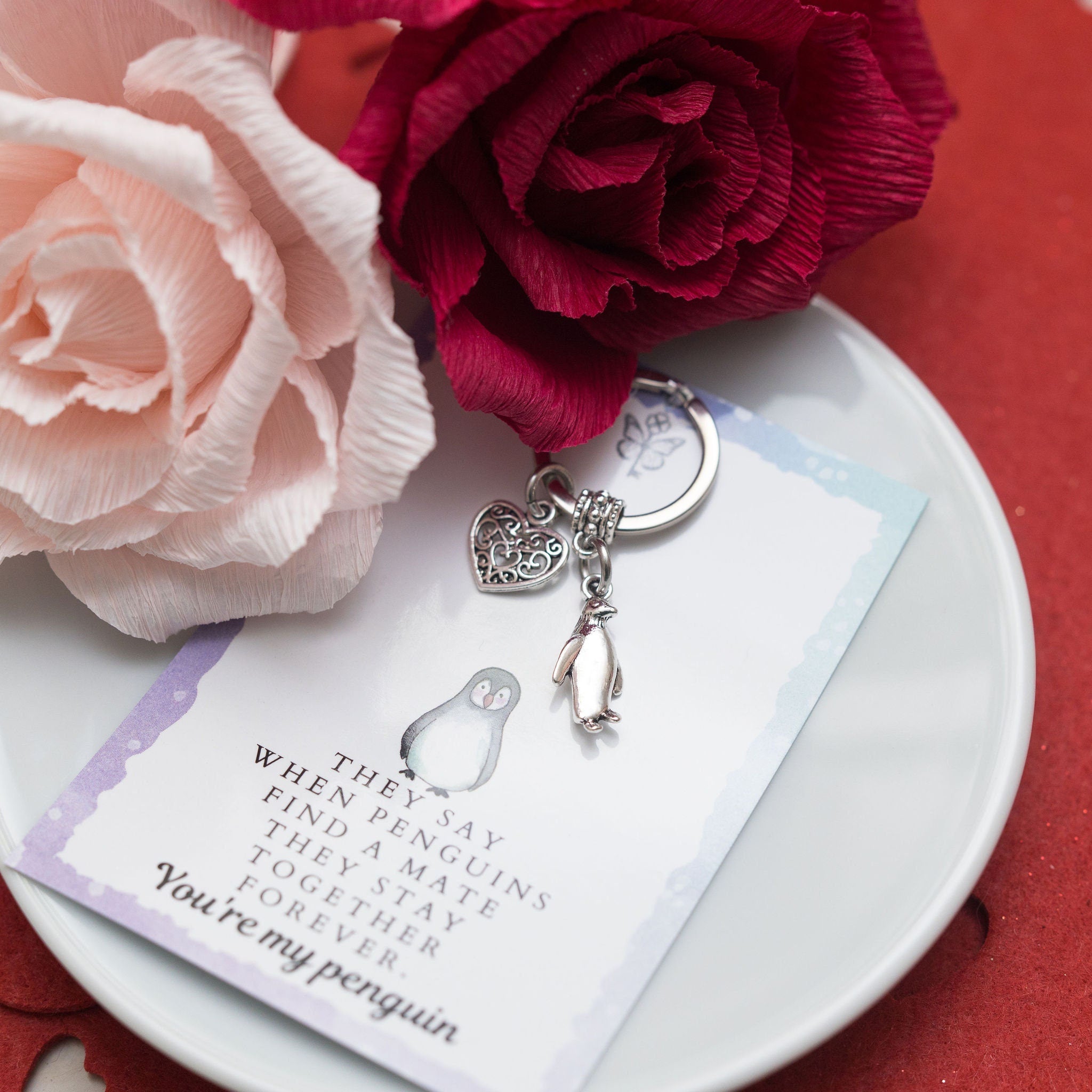 Penguin love keyring, girlfriend keychain, boyfriend gift, wife present, love, anniversary present, together forever you're my penguin