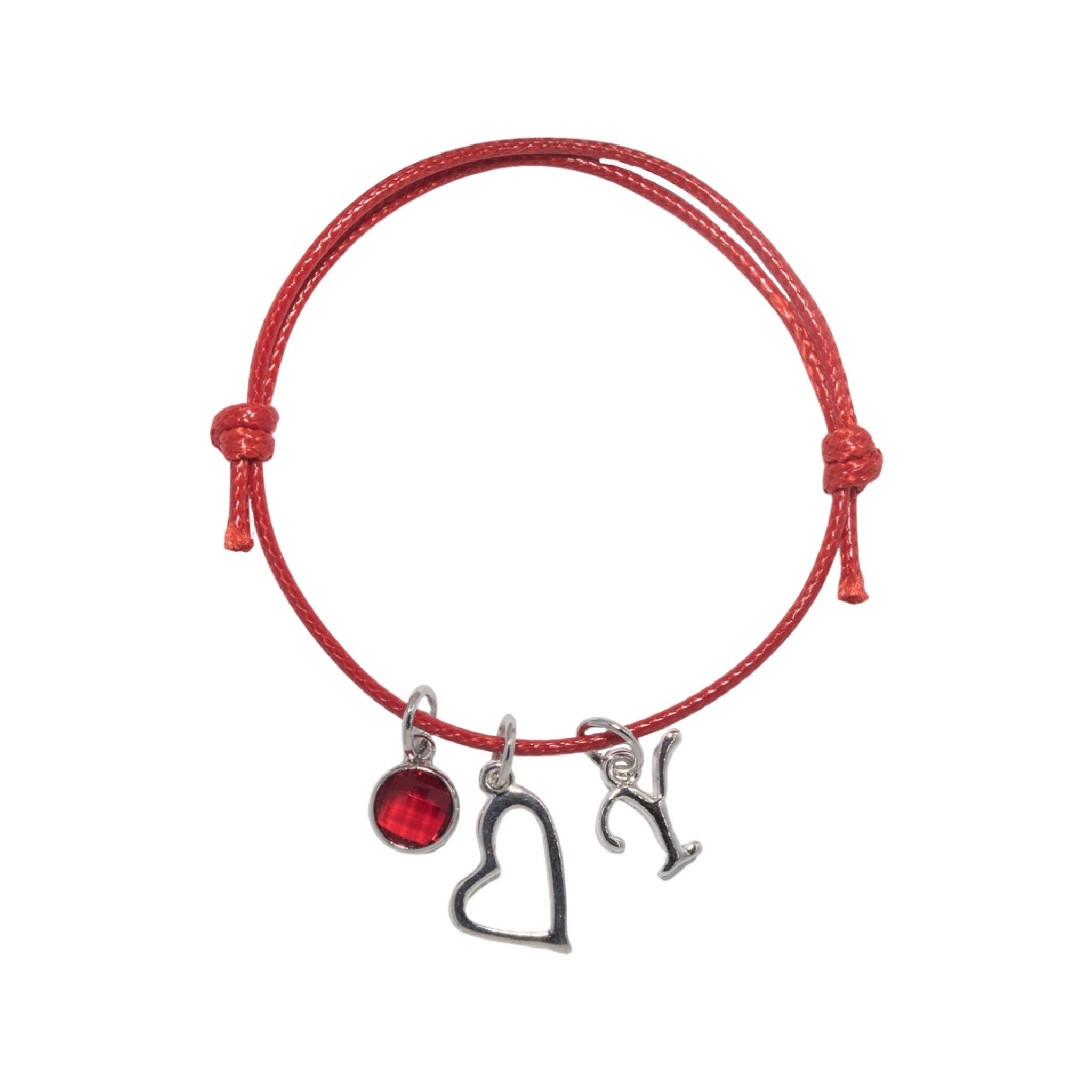 Waxed heart charm bracelet, adjustable cord bangle, valentines gift, girlfriend, wife, love, personalised gifts, birthstone letter