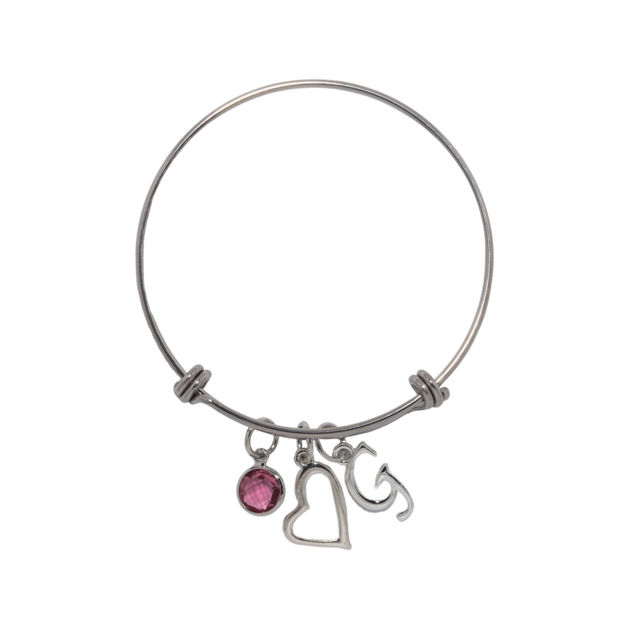 Love heart bangle, Valentines jewellery, gift for girlfriend, personalised gifts, adjustable bracelet, wife anniversary, birthstone charm