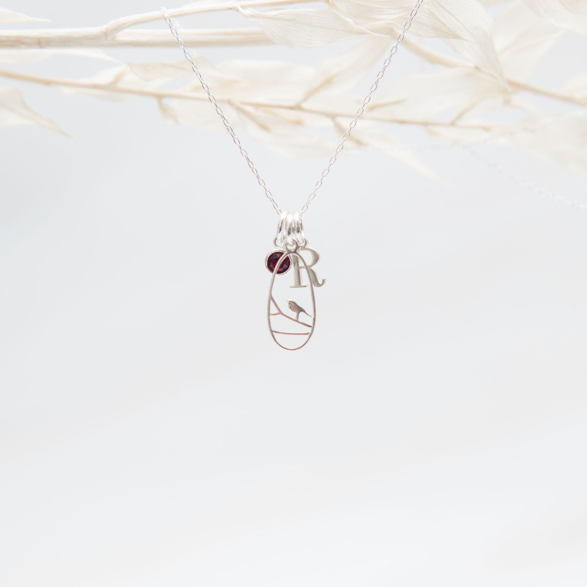 Sterling silver robin necklace, personalised gifts, 925 bird jewellery, remembrance keepsake, birthstone letter pendant, robin red breast