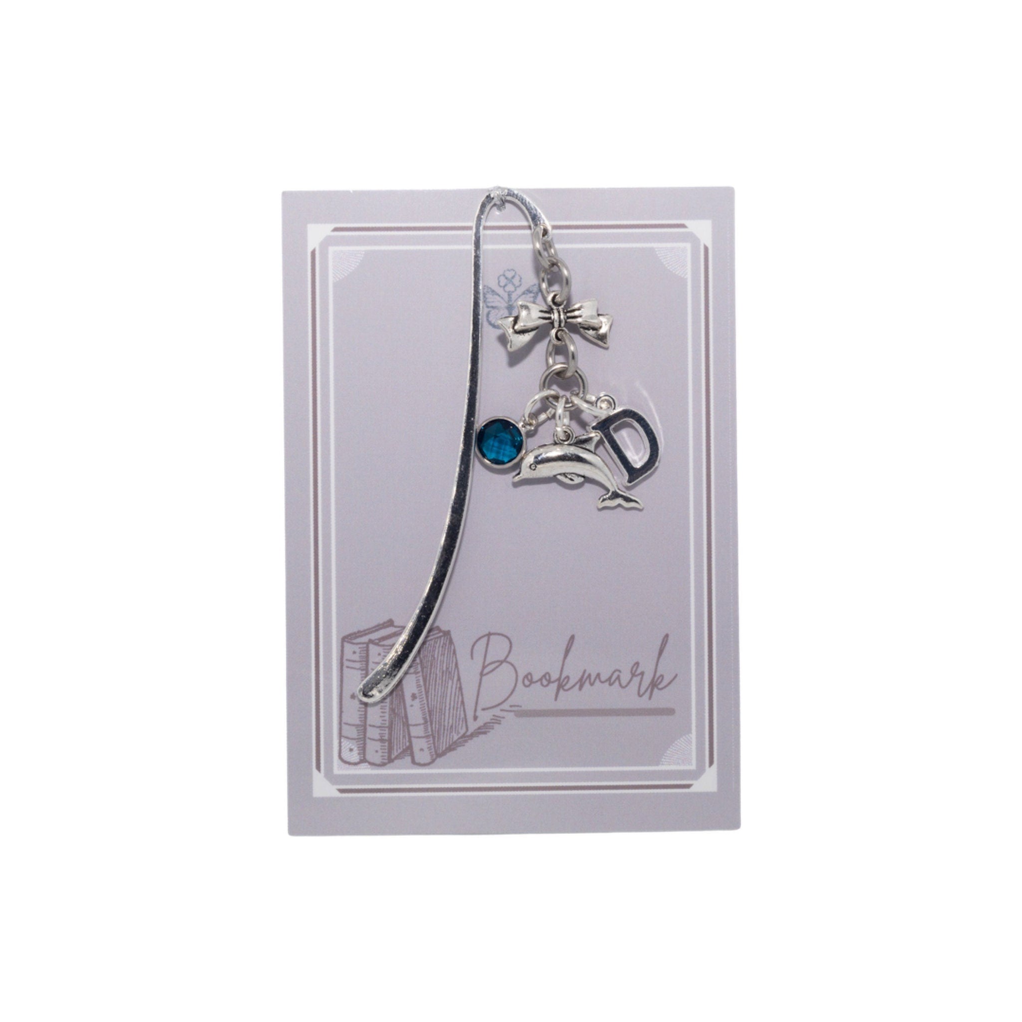 Dolphin bookmark, personalised gifts, birthstone and initial gift, metal charm page marker, ocean animal fans