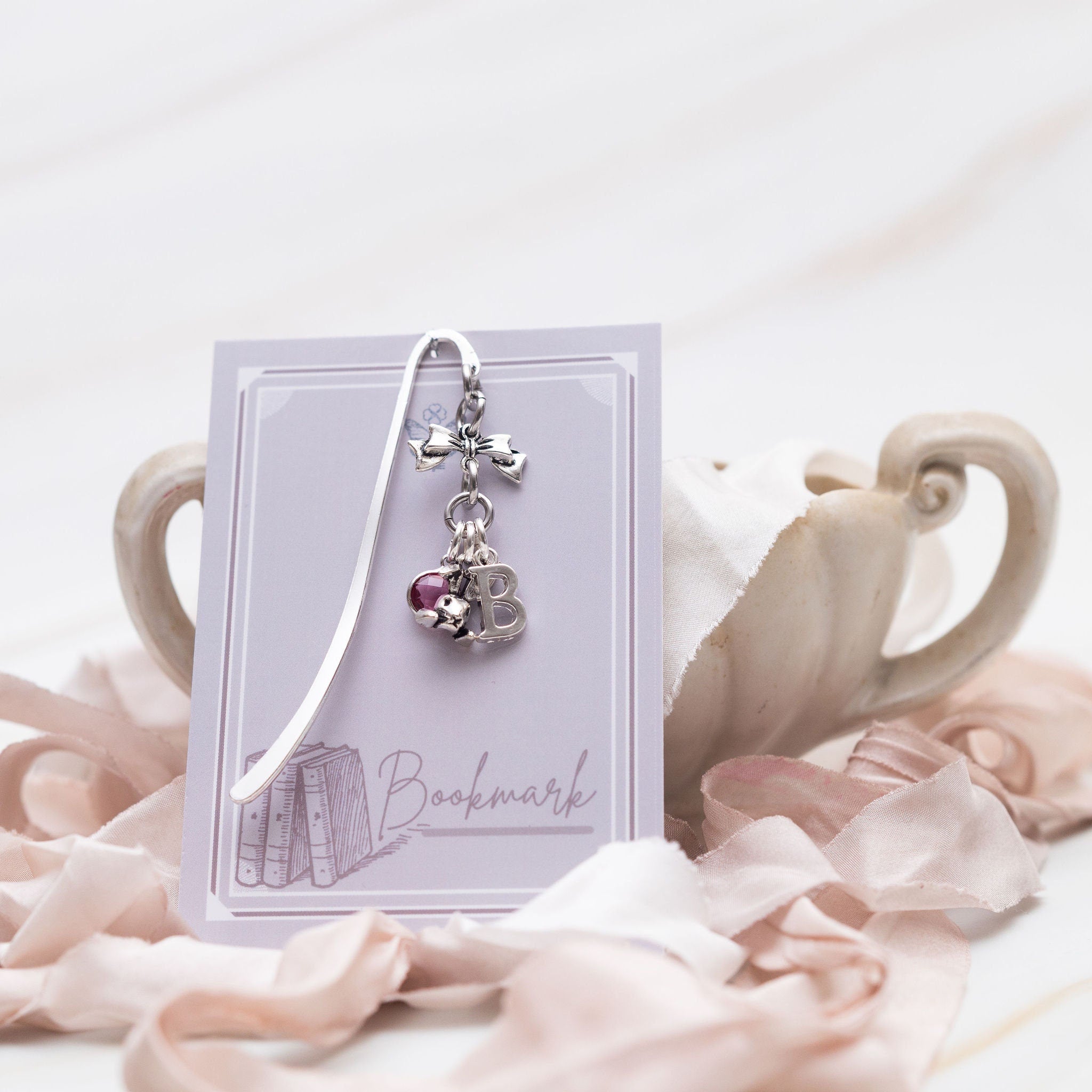 Rabbit bookmark, personalised gifts, birthstone and initial, metal charm page marker, bunny owner, pet loss keepsake, Easter basket filler