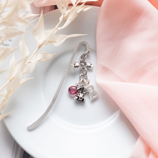 Rabbit bookmark, personalised gifts, birthstone and initial, metal charm page marker, bunny owner, pet loss keepsake, Easter basket filler