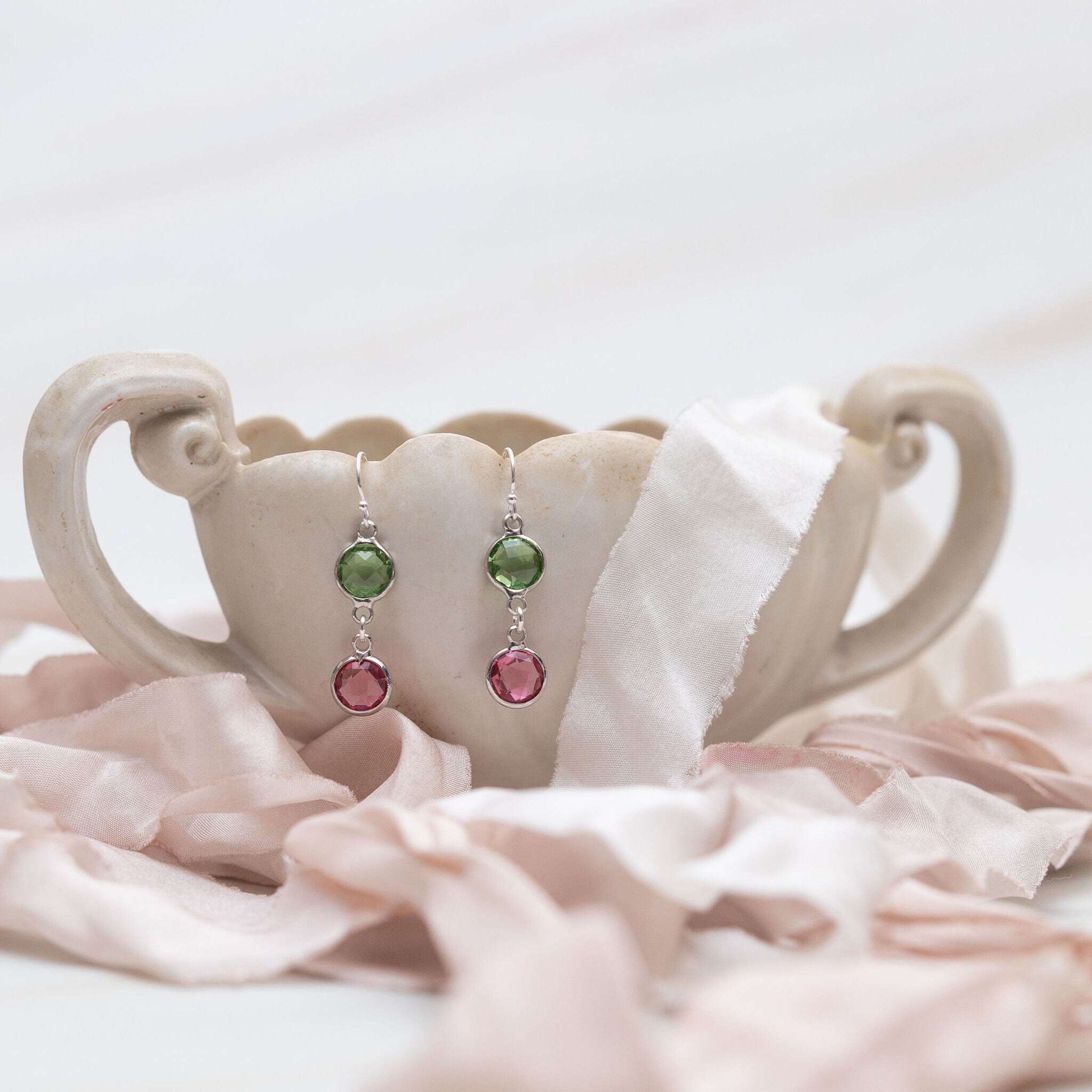 Birthstone charm earrings, sterling silver ear wire, Mother Daughter jewellery, birthday gift, Grandma Nana Granddaughter personalised gifts