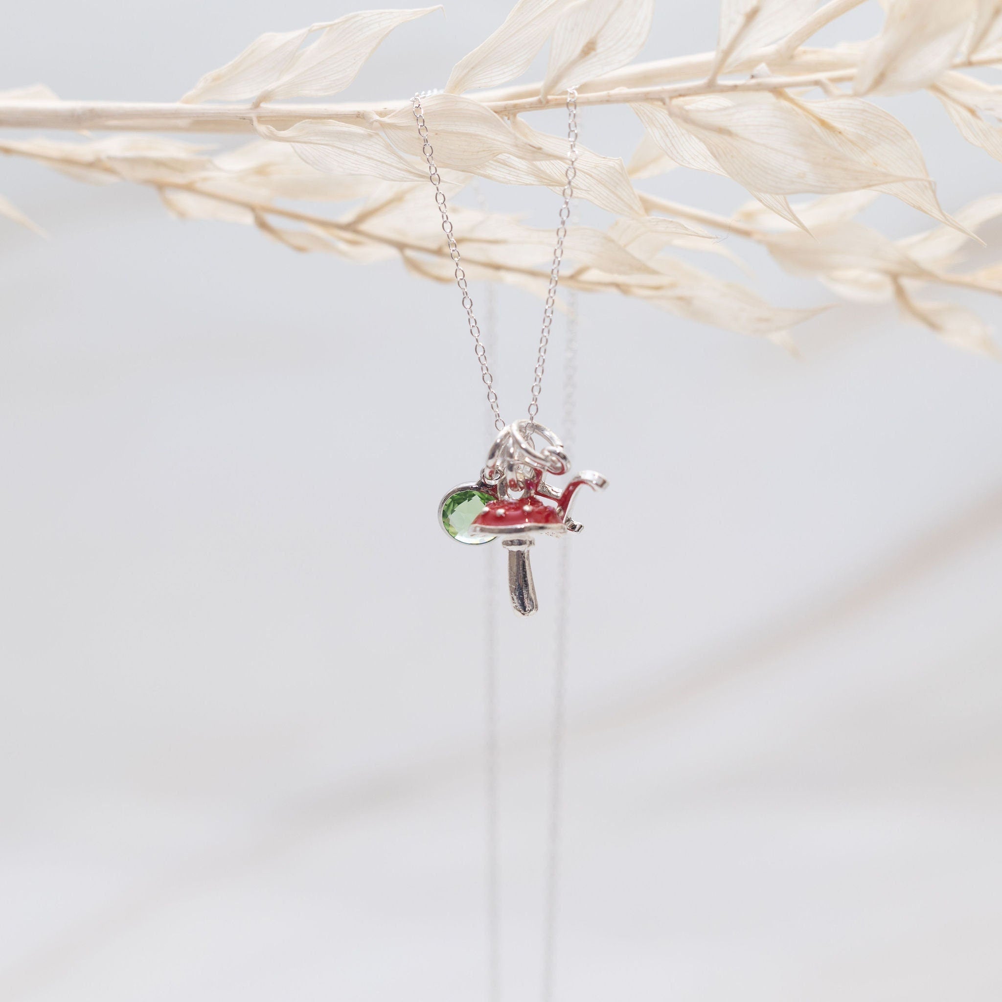 Red toadstool necklace, enamel mushroom charm, personalised gifts, whimsical accessory, fairy-tale woodland gift, English cottage style