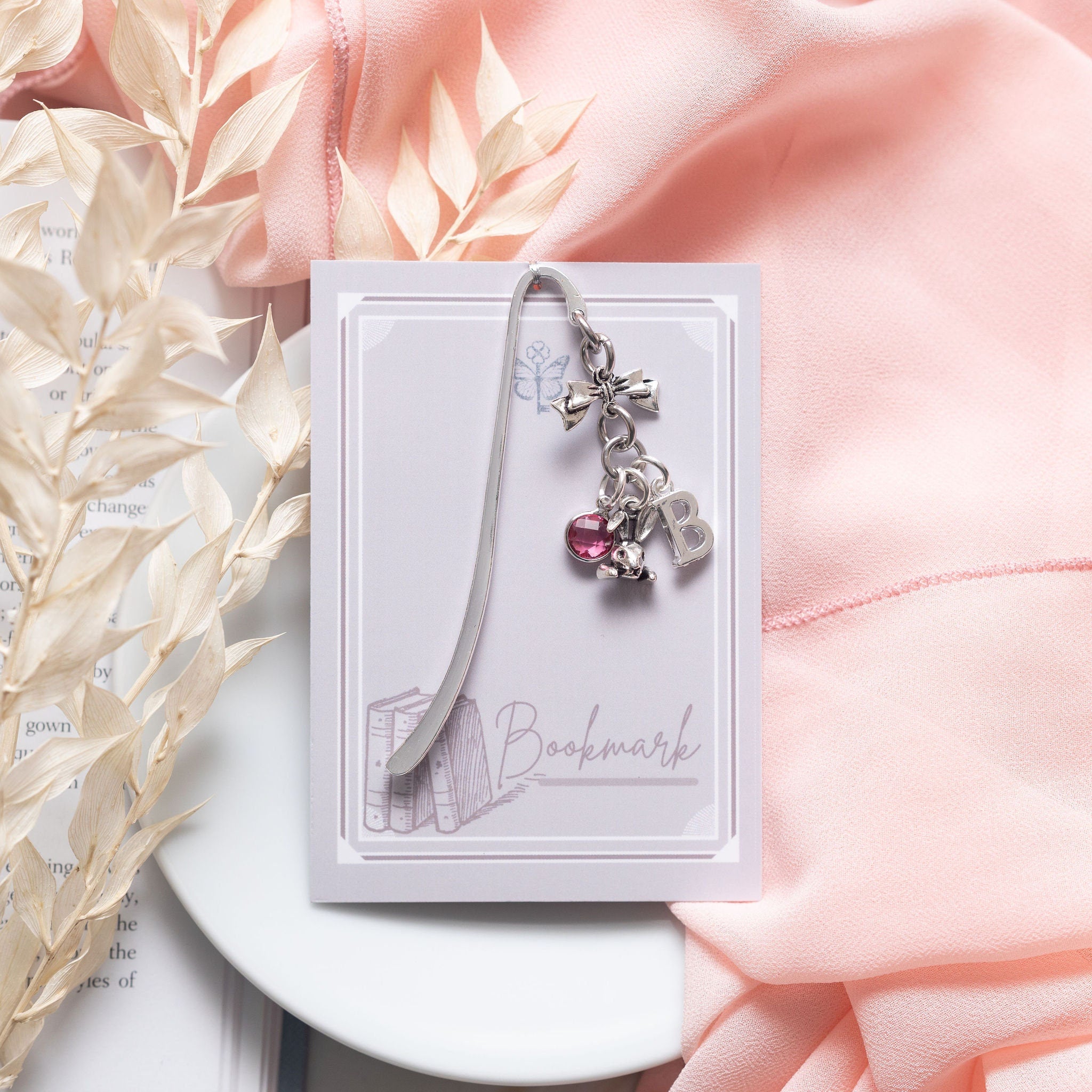 Rabbit bookmark, personalised gifts, birthstone and initial, metal charm page marker, bunny owner, pet loss keepsake, Easter basket filler