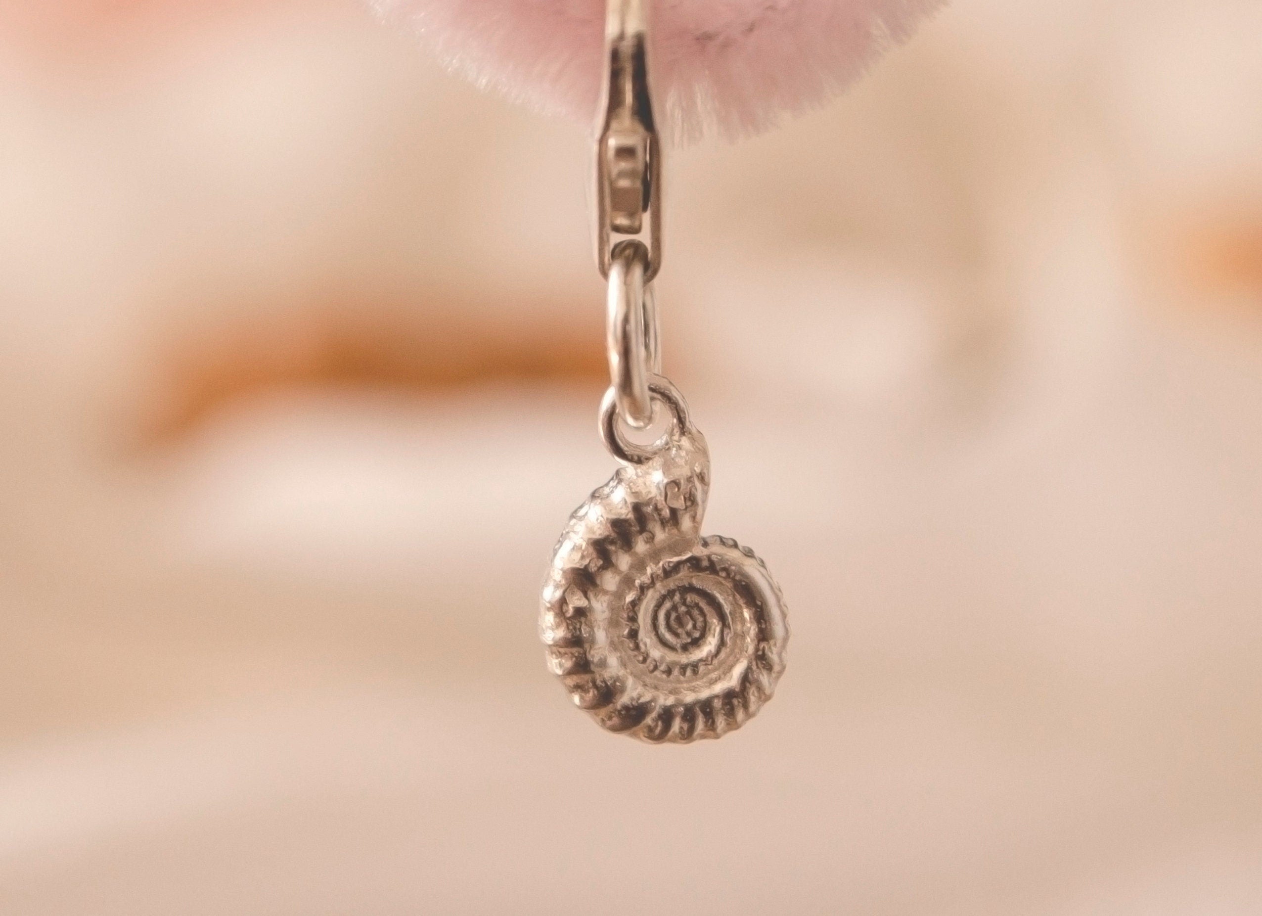 Silver ammonite charm, 925 sterling silver, clip on charms for bracelet, lobster clasp pendant, shell gifts fossil jewellery ocean accessory