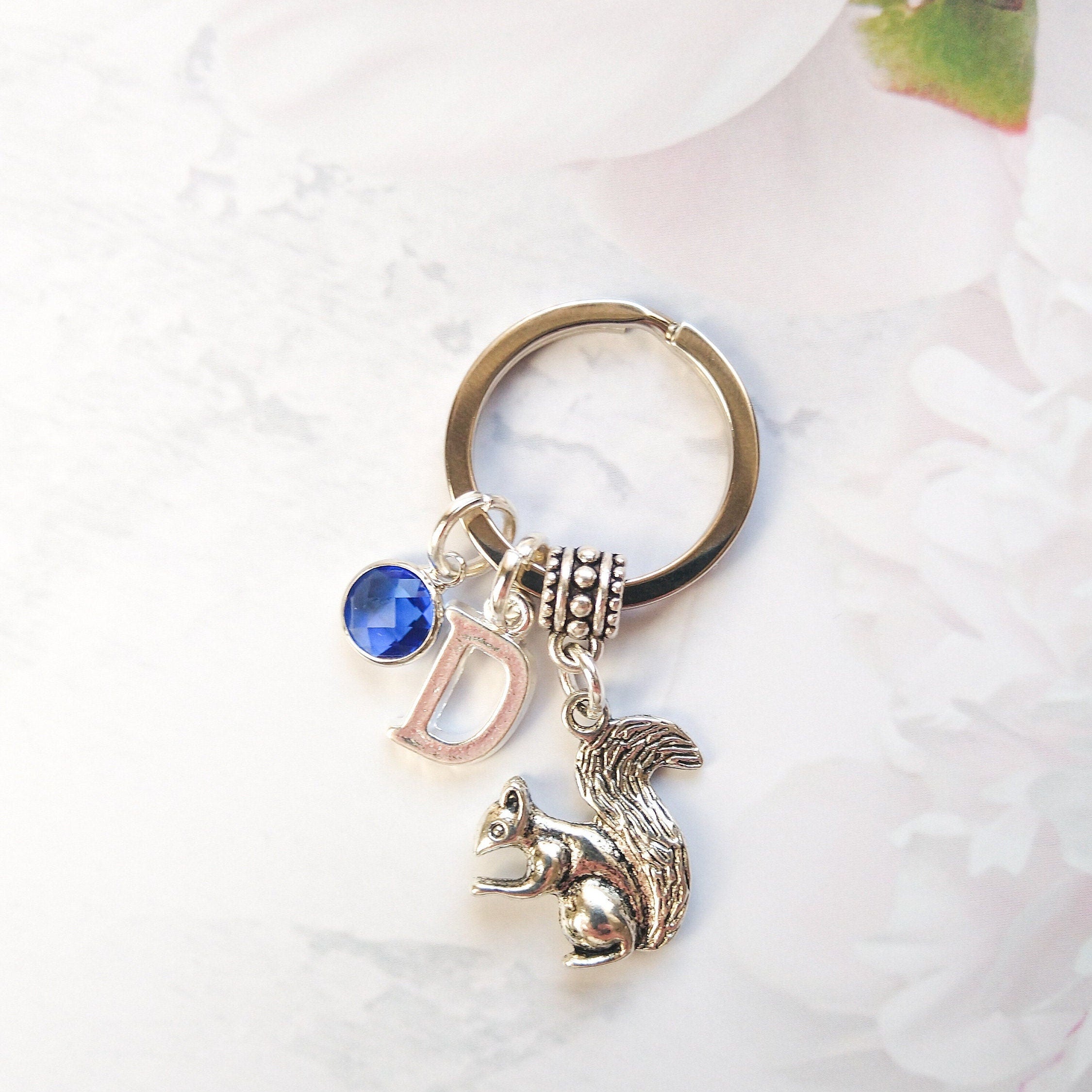 Squirrel keyring, personalised gifts, animal keychain, nature gifts, woodland animal bag charm