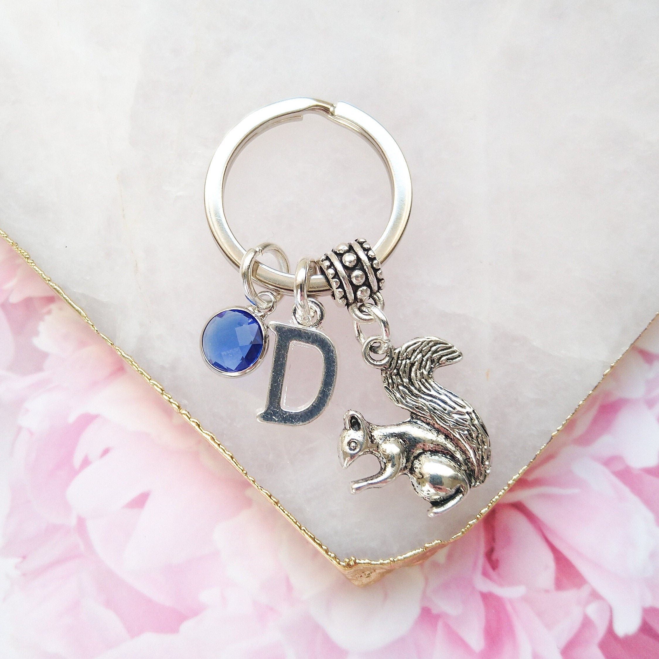 Squirrel keyring, personalised gifts, animal keychain, nature gifts, woodland animal bag charm