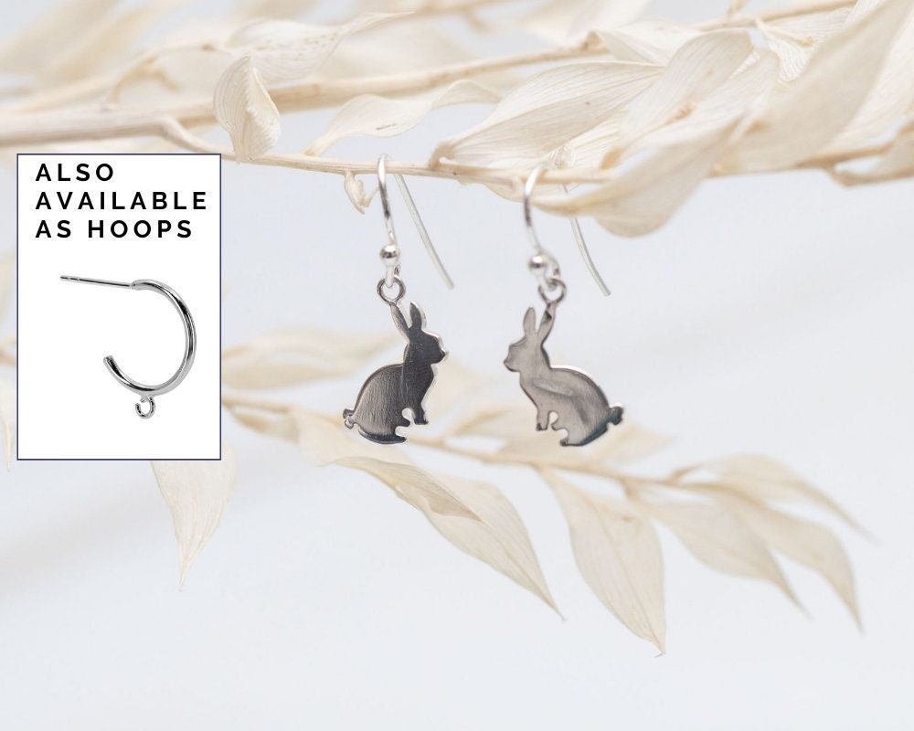 Sterling silver bunny rabbit earrings, animal charm jewellery,  rabbit gifts, bunny owner gifts, Easter basket fillers