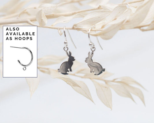 Sterling Silver Bunny Rabbit Drop Earrings: Animal Charm Jewellery