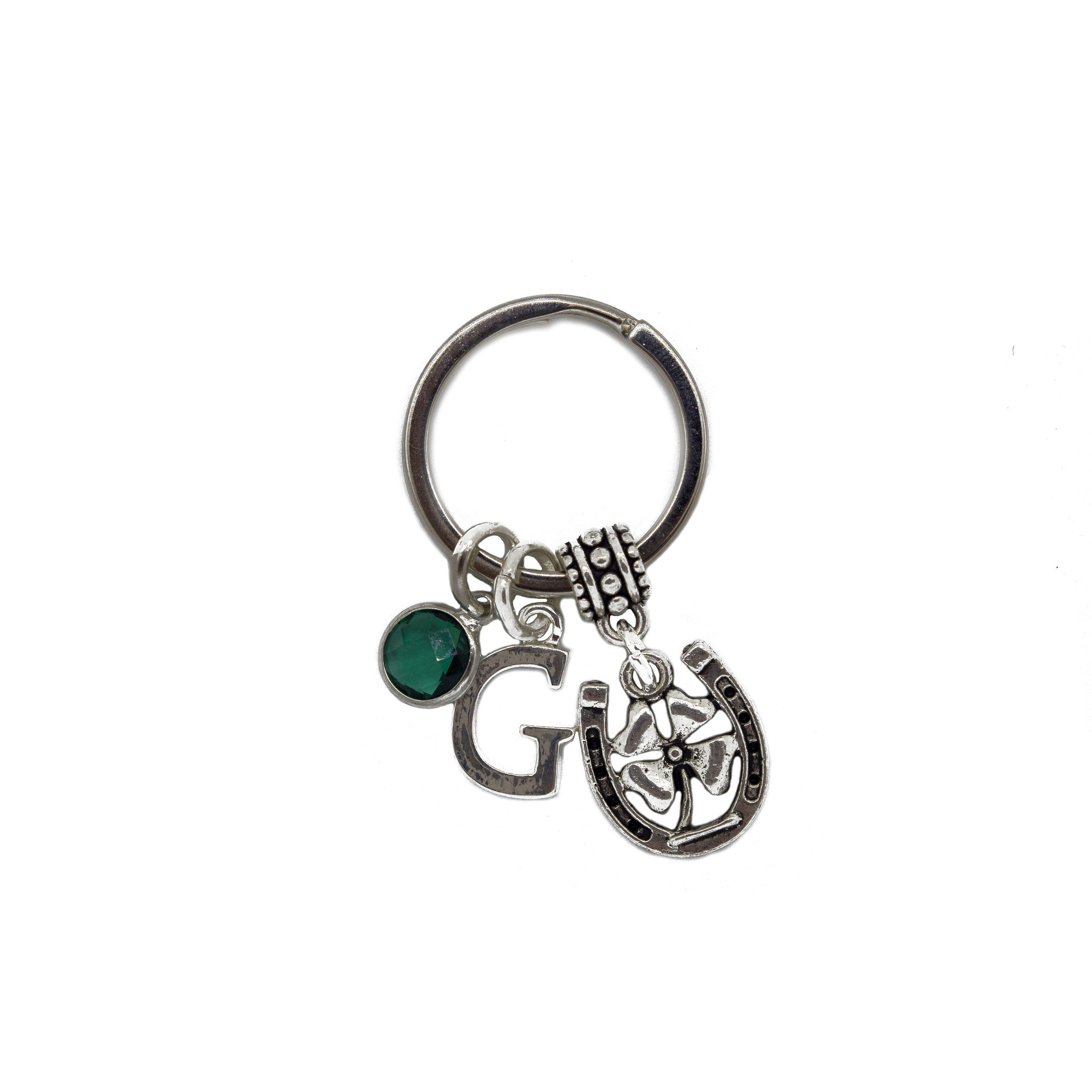 Horse shoe keychain, four leaf clover keychain,  personalised gifts, graduation, good luck gift, lucky keepsake, new job, retirement