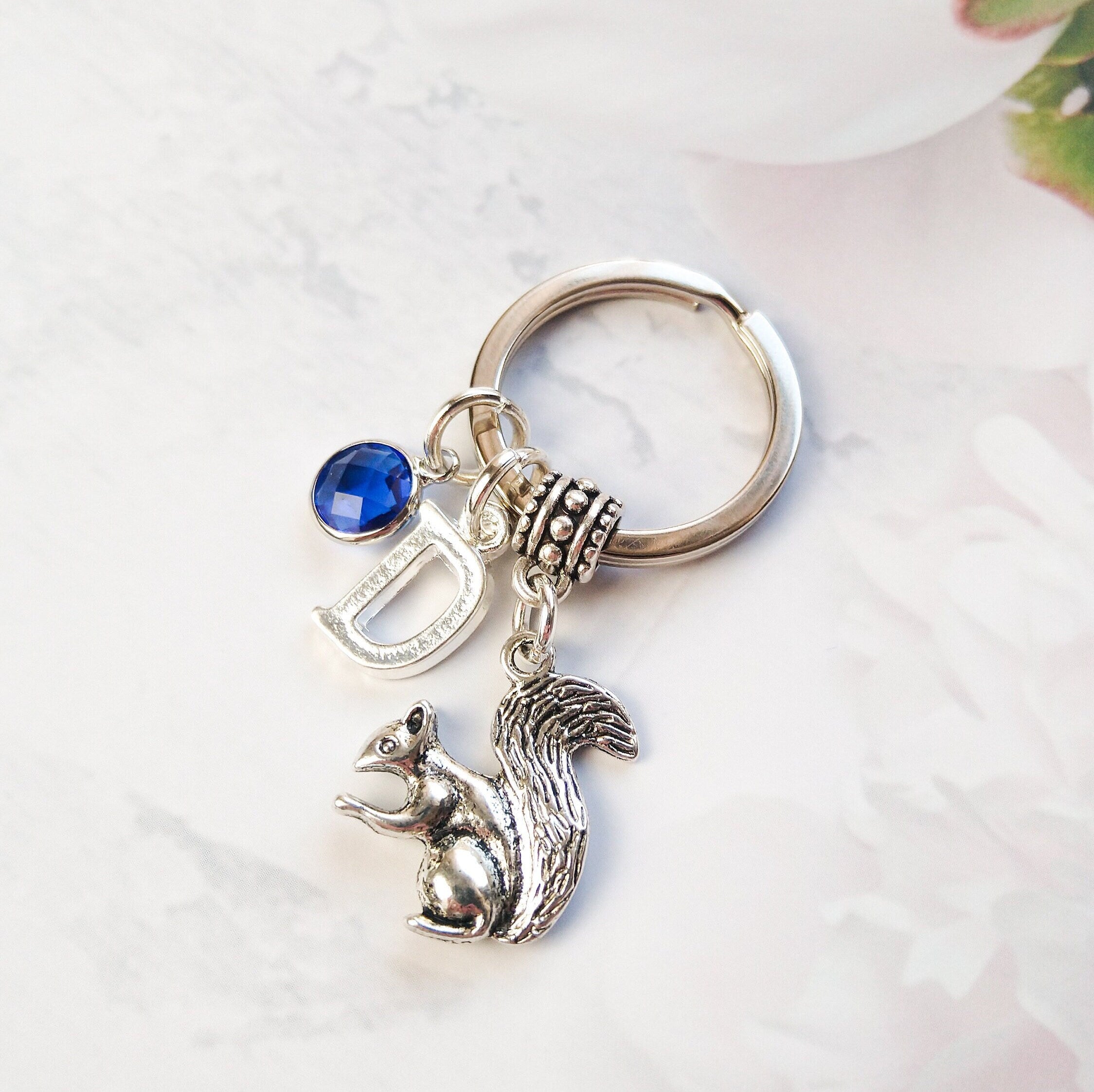 Squirrel keyring, personalised gifts, animal keychain, nature gifts, woodland animal bag charm