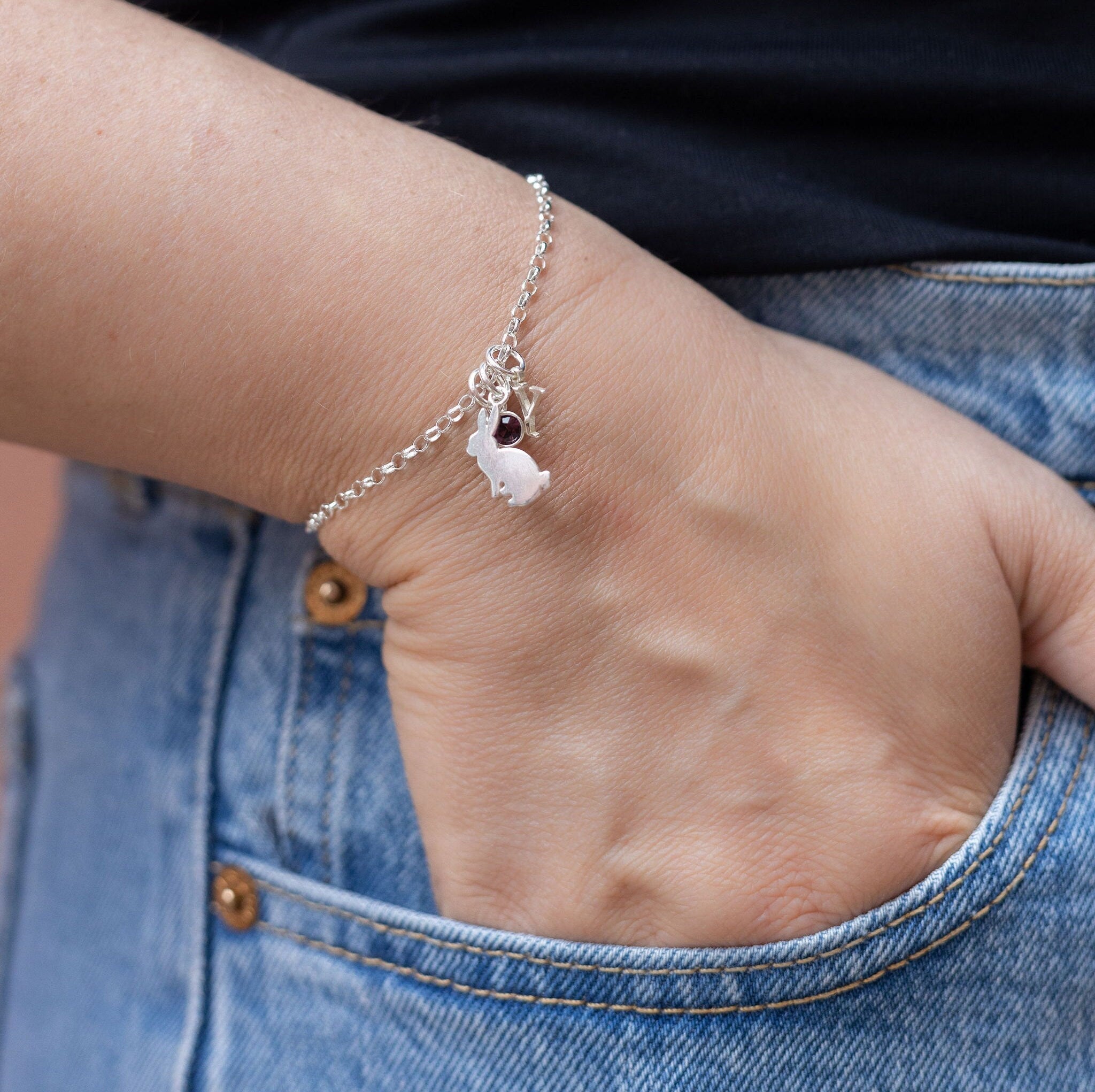 Bunny rabbit bracelet, 925 sterling silver, animal jewellery, personalised gift, pet loss memorial, custom rabbit gifts, bunny mum owner