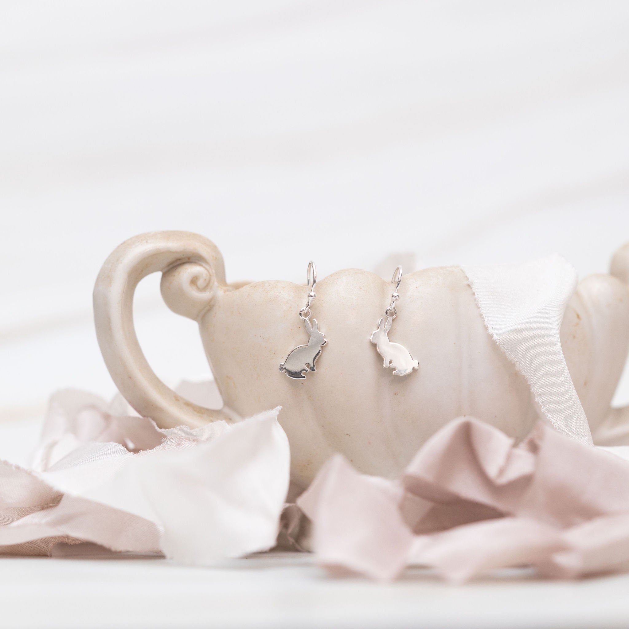 Sterling silver bunny rabbit earrings, animal charm jewellery,  rabbit gifts, bunny owner gifts, Easter basket fillers