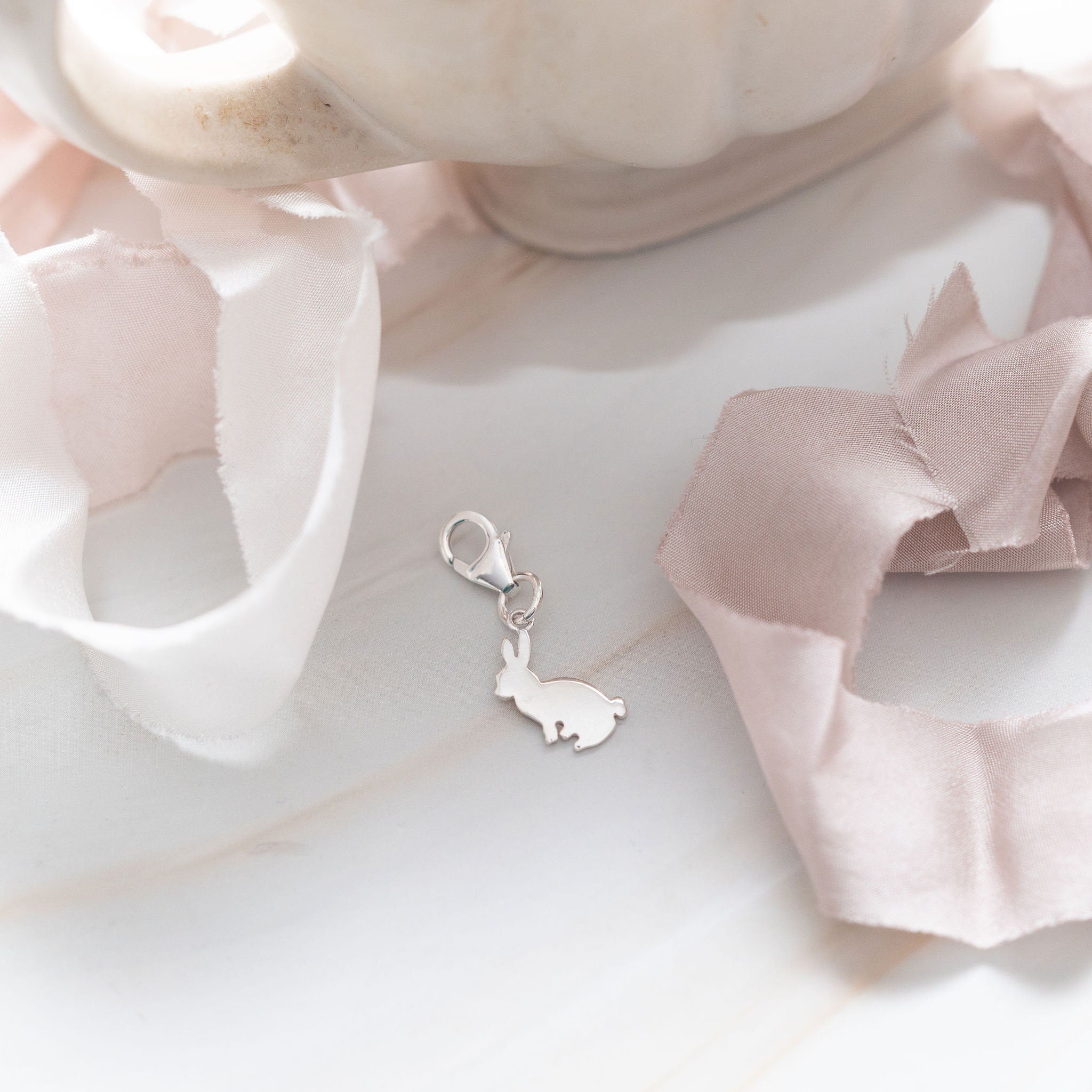 Silver rabbit charm, 925 sterling silver, clip on charms for bracelet, lobster clasp pendant, bunny gifts, animal jewellery, Easter basket