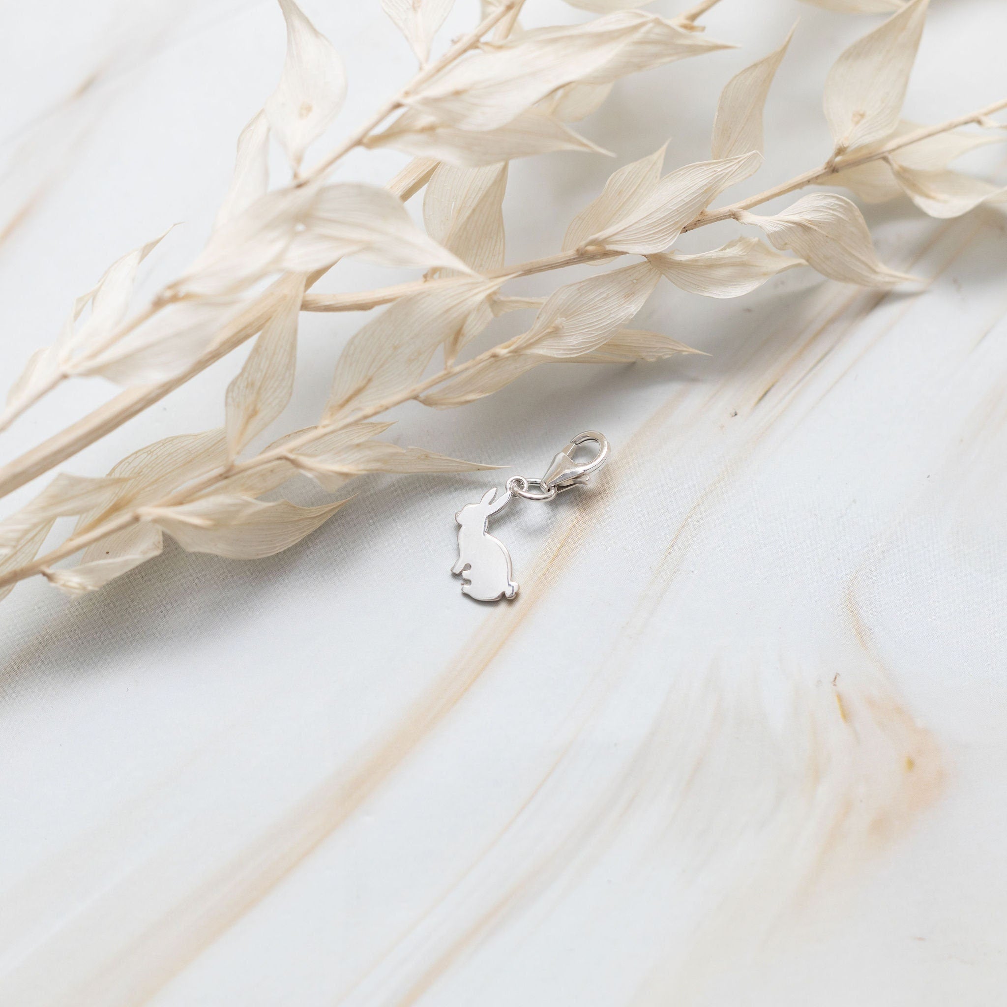 Silver rabbit charm, 925 sterling silver, clip on charms for bracelet, lobster clasp pendant, bunny gifts, animal jewellery, Easter basket