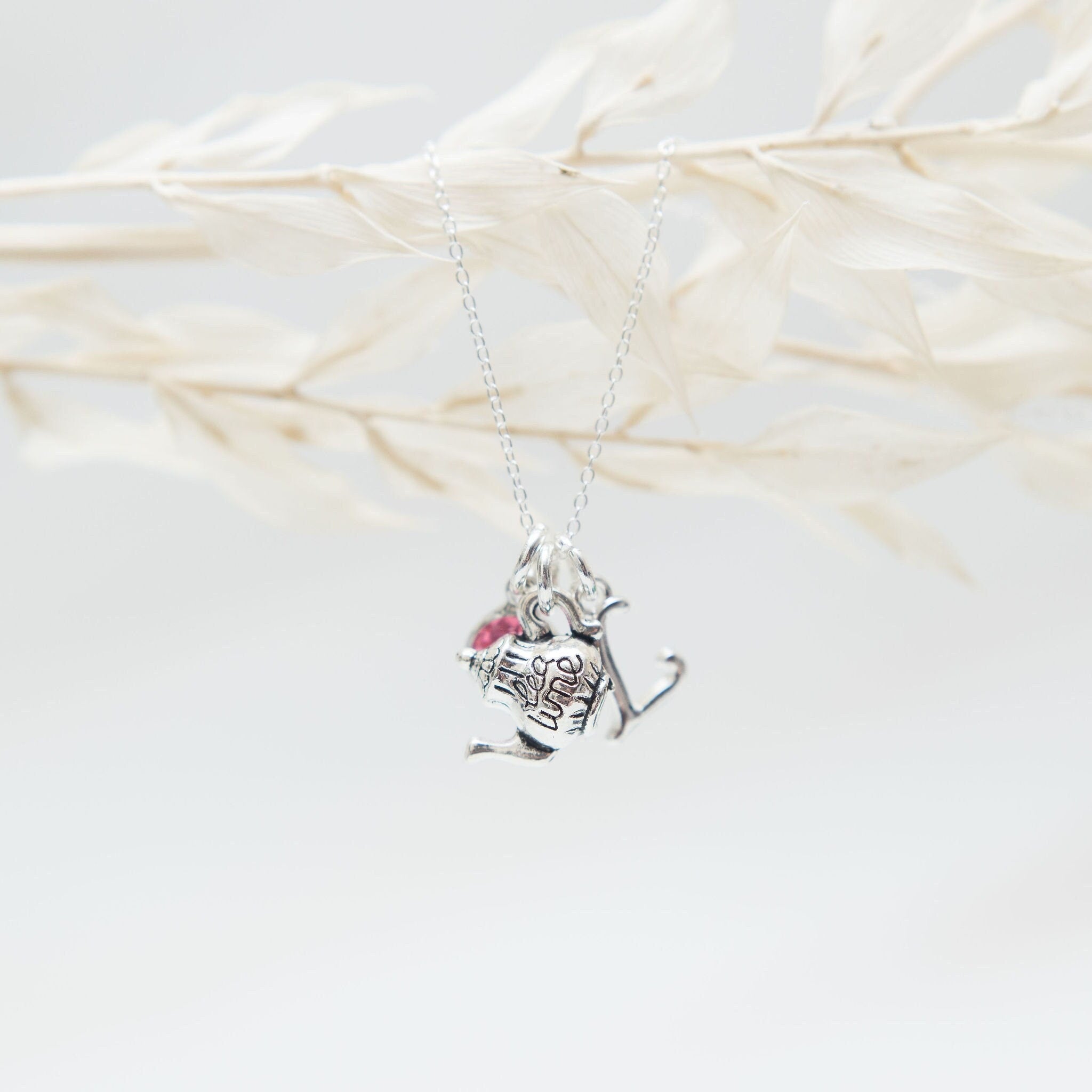 Teapot necklace, personalised gifts, tea drinker gift, birthstone and initial, women's jewellery, for Mum Grandma Nana, tea party favours