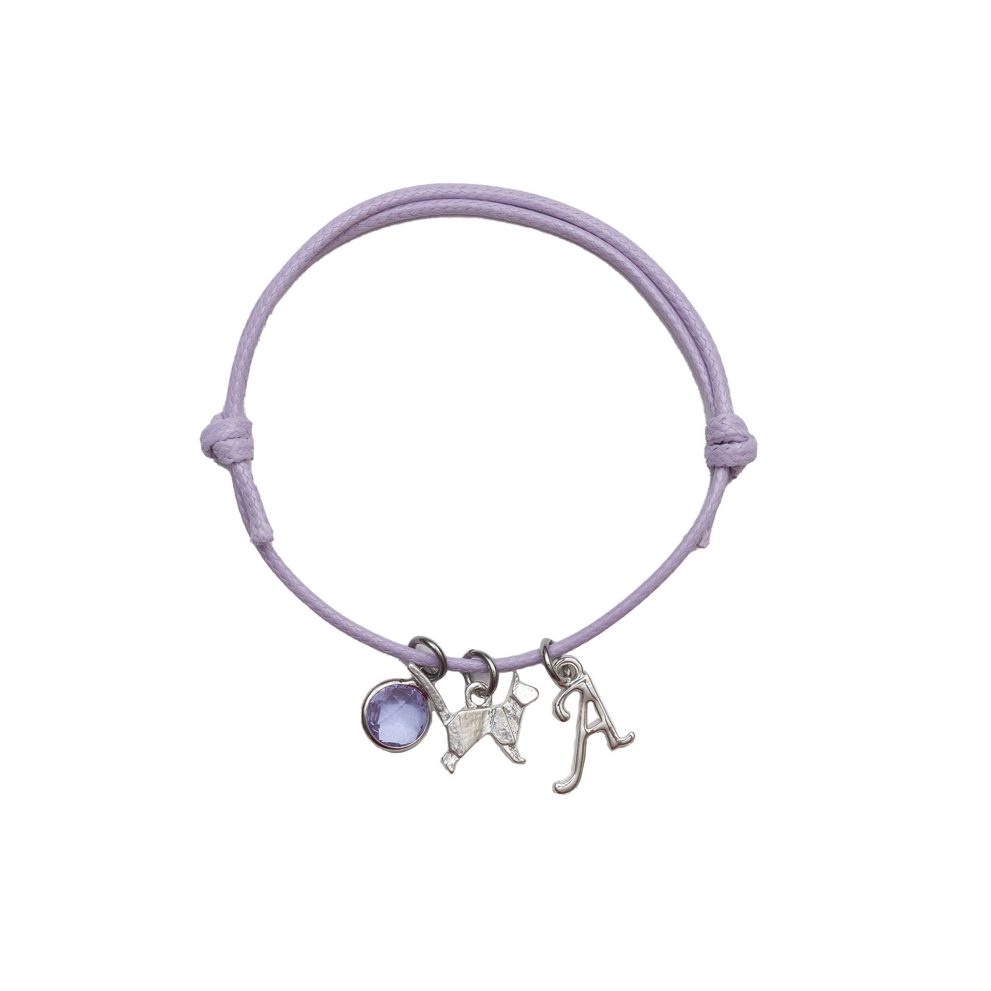 Origami Cat Charm Bracelet: Personalized Birthstone Initial, Waxed Cord