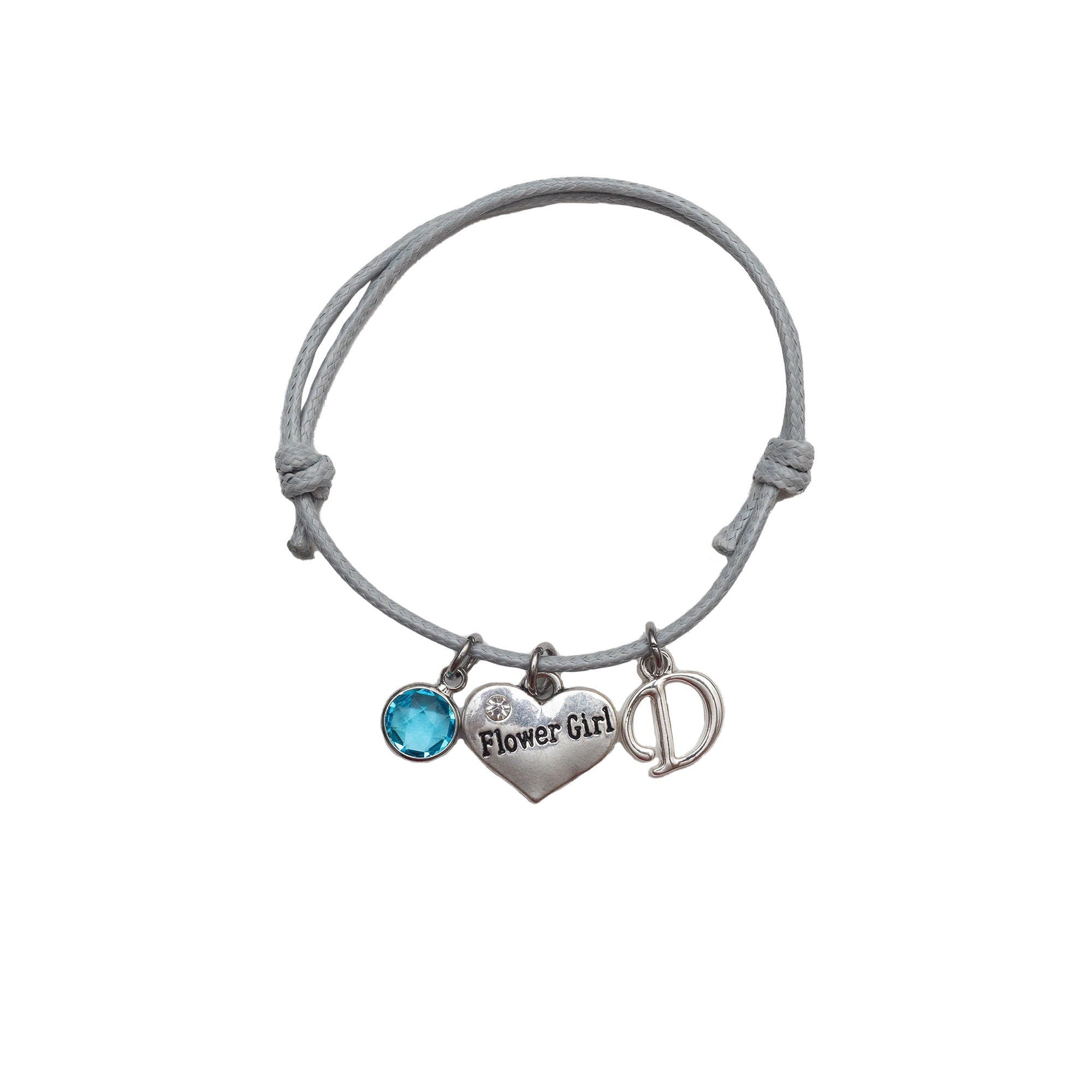 Personalised Flower Girl Bracelet: Heart Charm, Birthstone, Initial