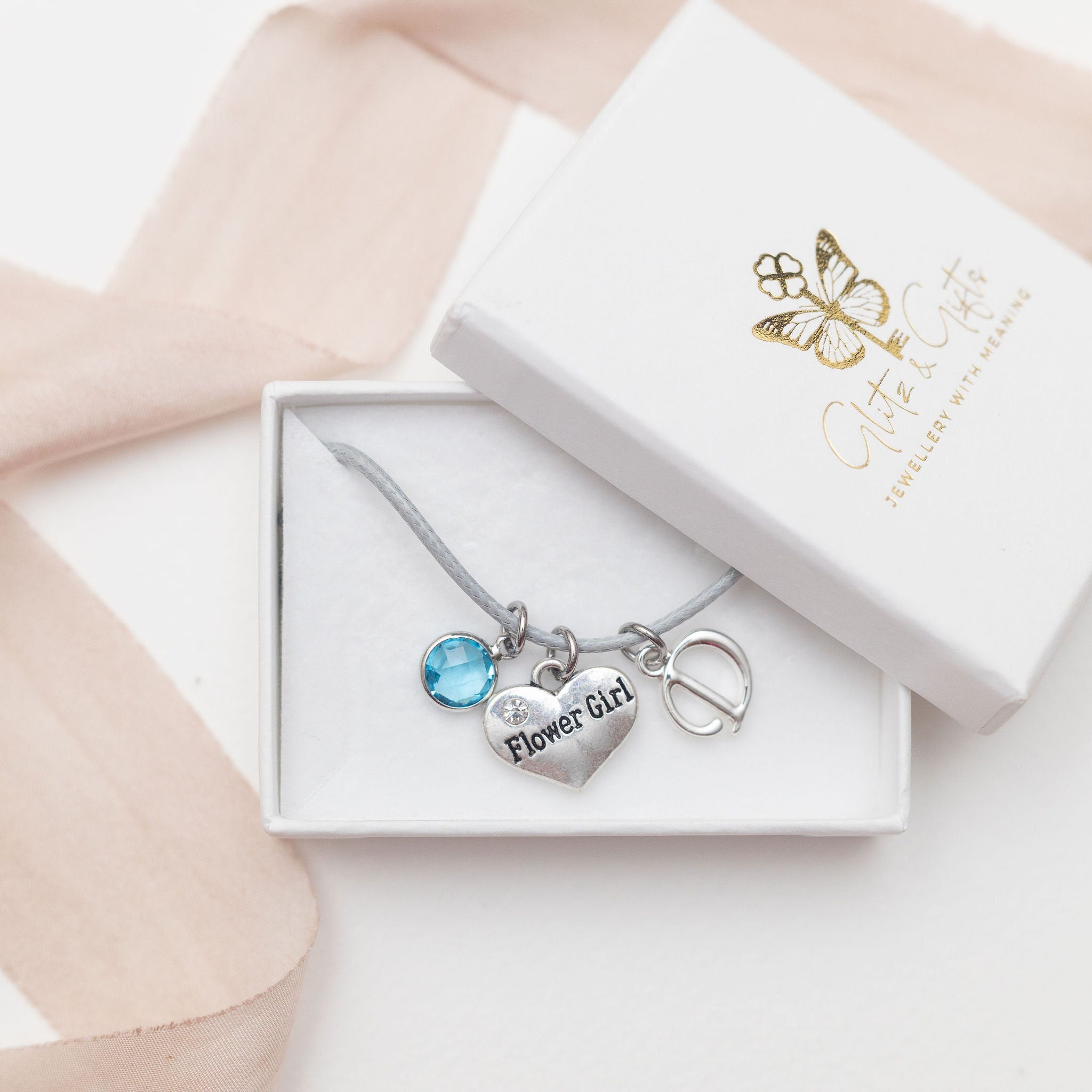 Flower girl heart bracelet, waxed cord adjustable, personalised gifts, custom wedding thank you, bridesmaid proposal, bridal party