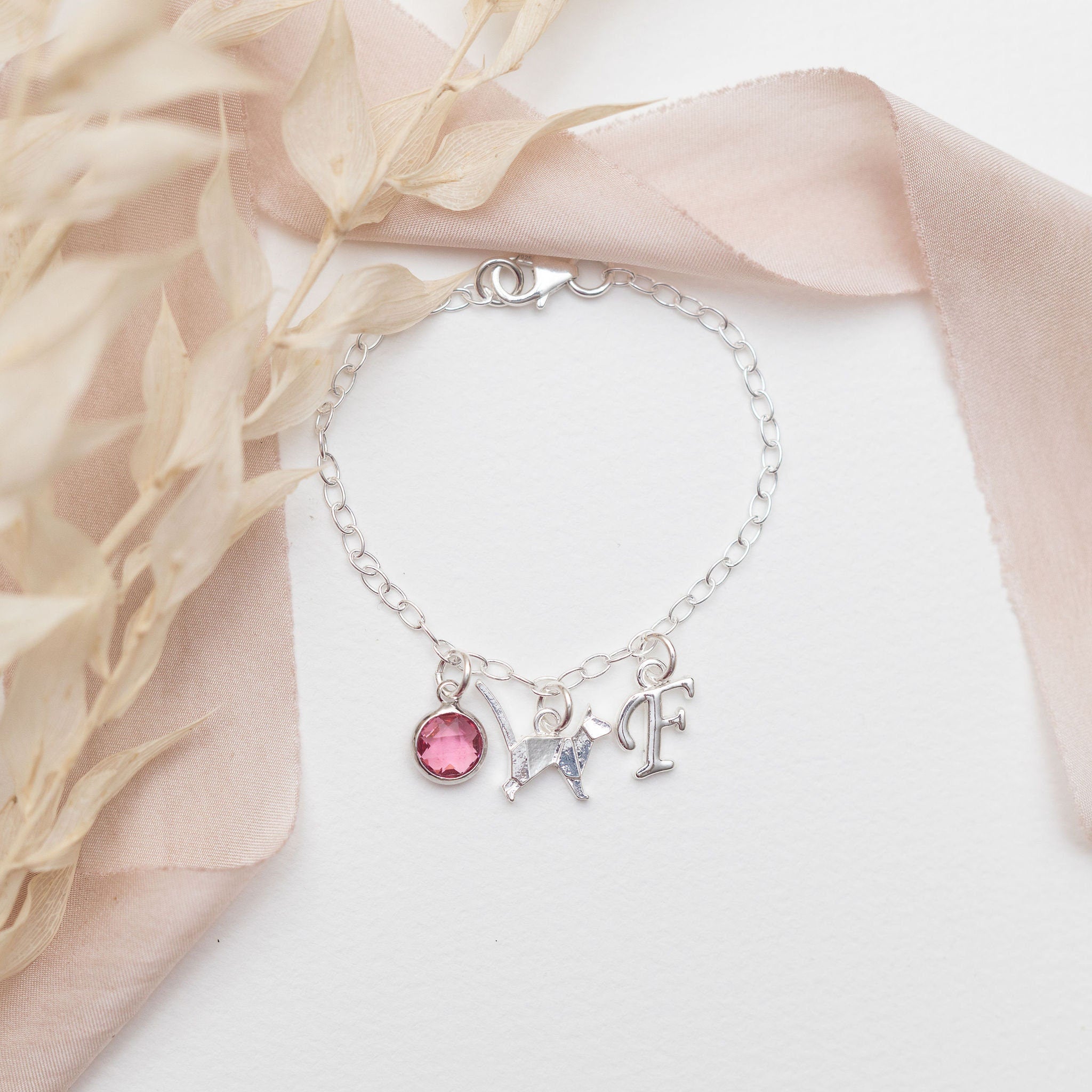 Origami cat bracelet, oval link chain, charm bracelet, personalised gifts, cute animal jewellery, pet loss remembrance, new kitten owner
