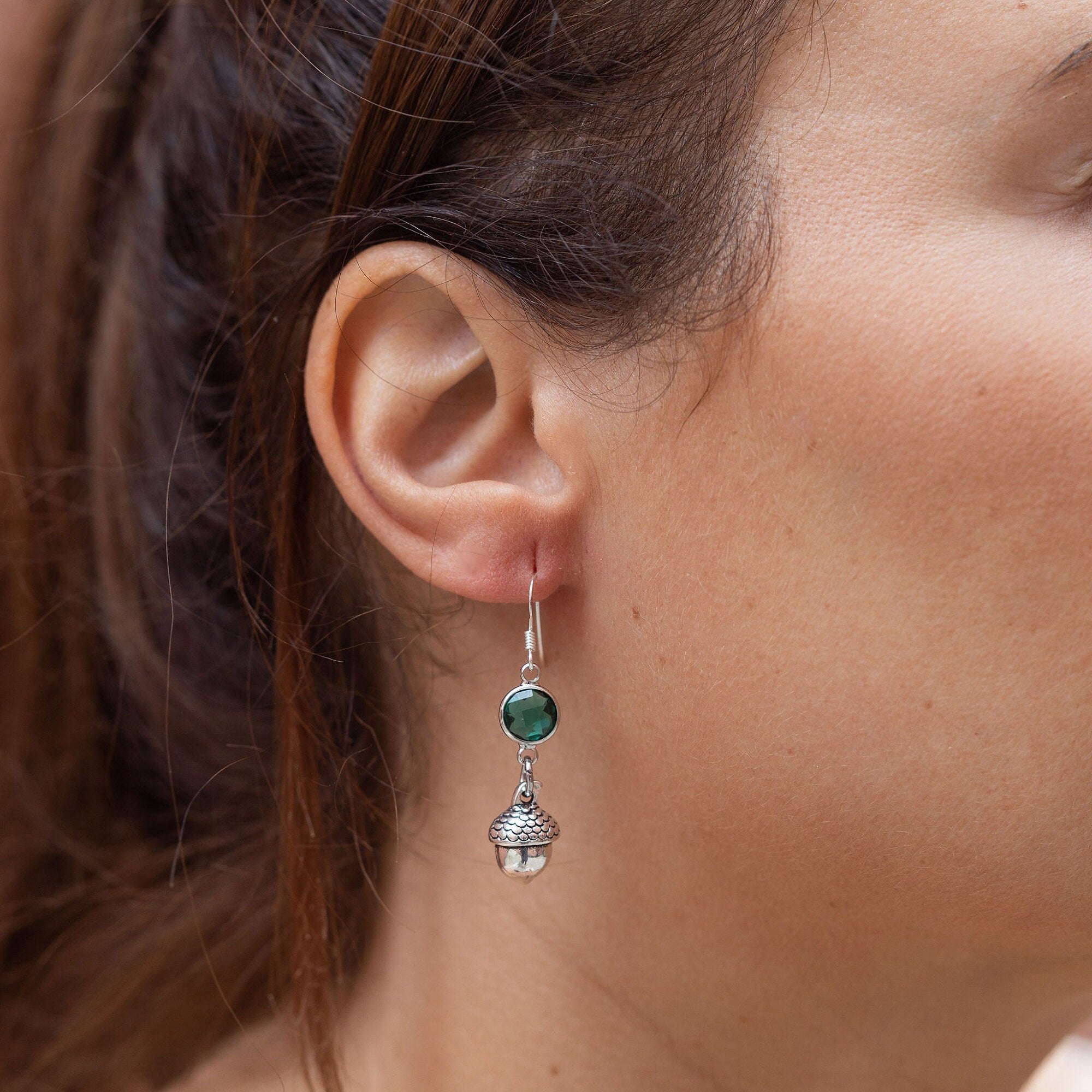 Acorn earrings, birthstone jewellery, personalised gifts, birthday jewellery, acorn theme gifts, woodland nature, Autumnal Autumn style