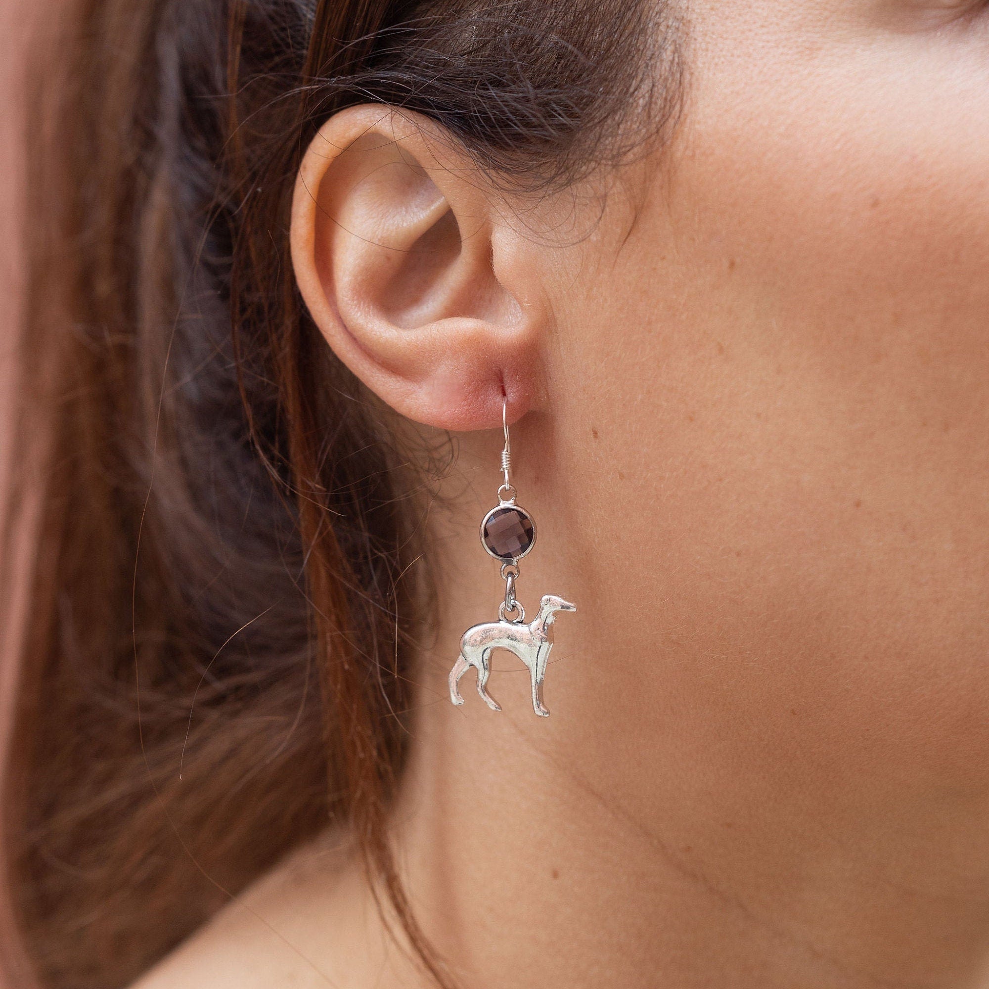 Greyhound earrings, birthstone jewellery, personalised gifts, dog hound earrings, new puppy owner, pet loss memorial, birthday keepsake