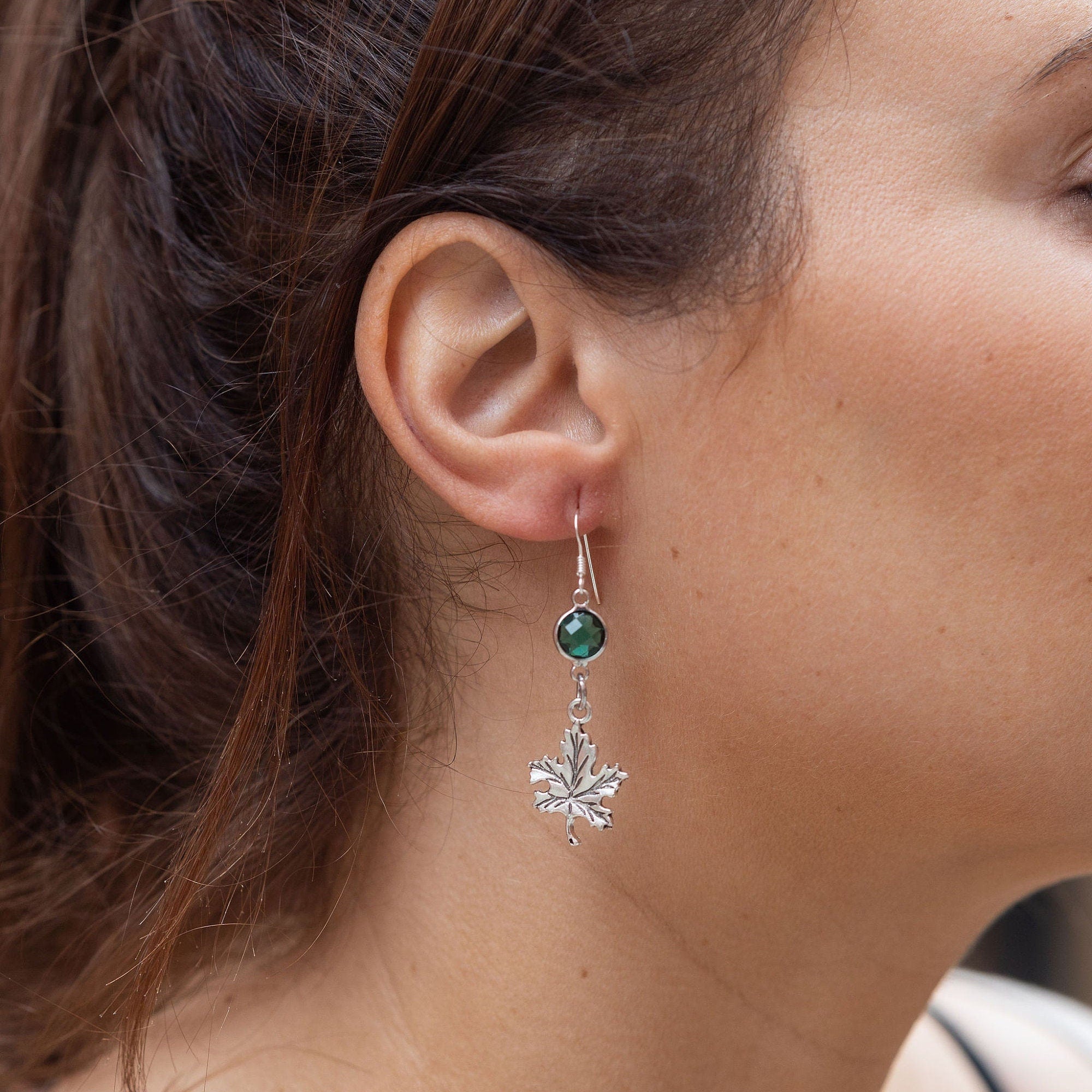 Maple leaf earrings, birthstone jewellery, personalised gifts, Autumn leaves, Autumnal style, woodland walks, nature tree