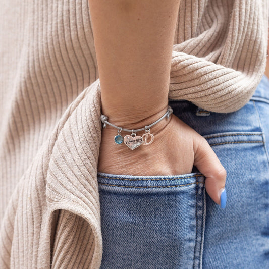 Personalised Flower Girl Bracelet: Heart Charm, Birthstone, Initial