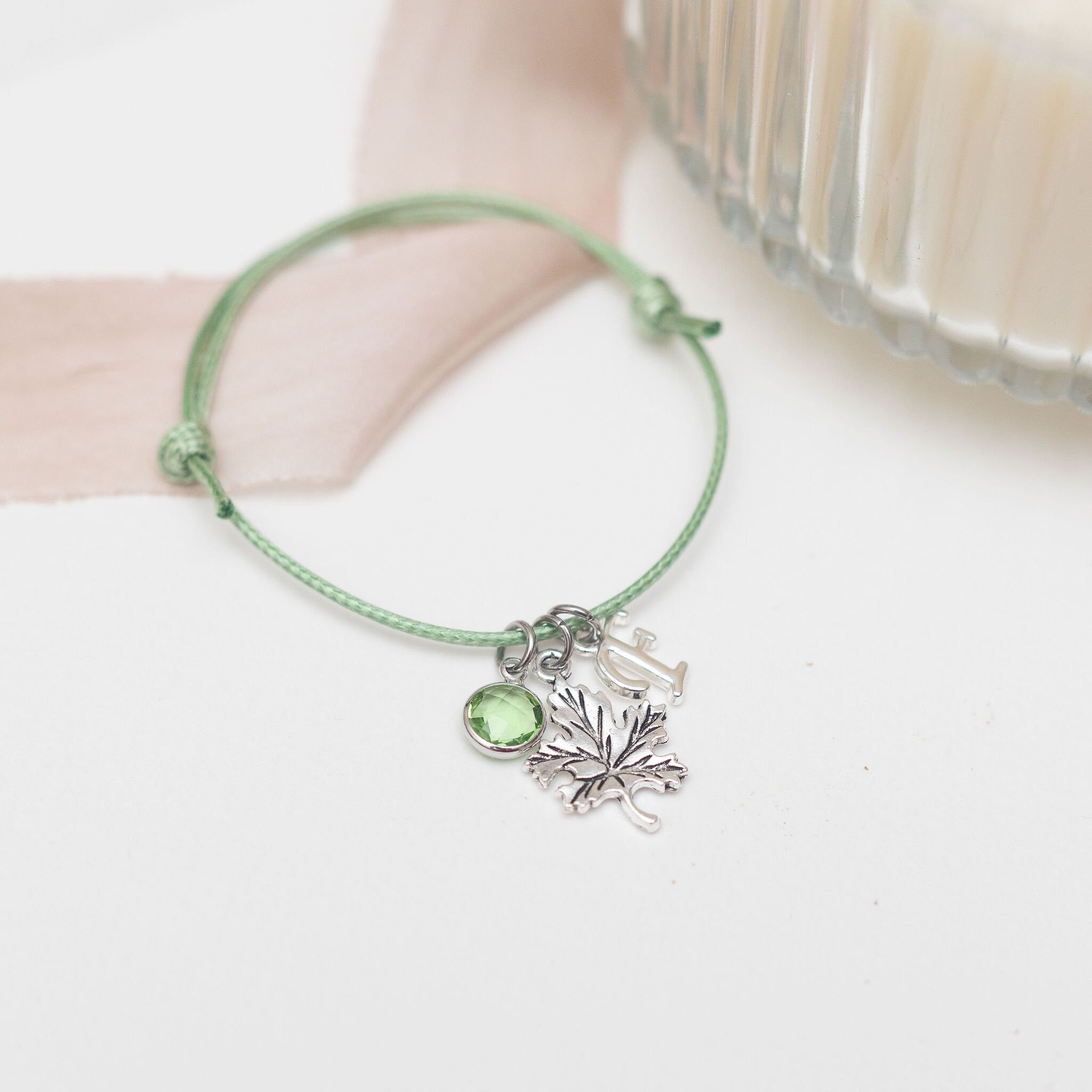 Maple leaf bracelet, waxed cord adjustable, personalised gifts, autumnal leaves, nature jewellery,