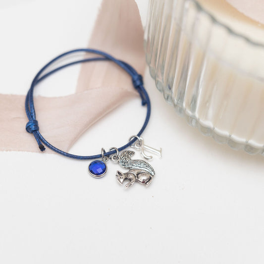 Squirrel bracelet, waxed cord adjustable, personalised gifts, animal jewellery, woodland walks, custom birthday present, nature theme